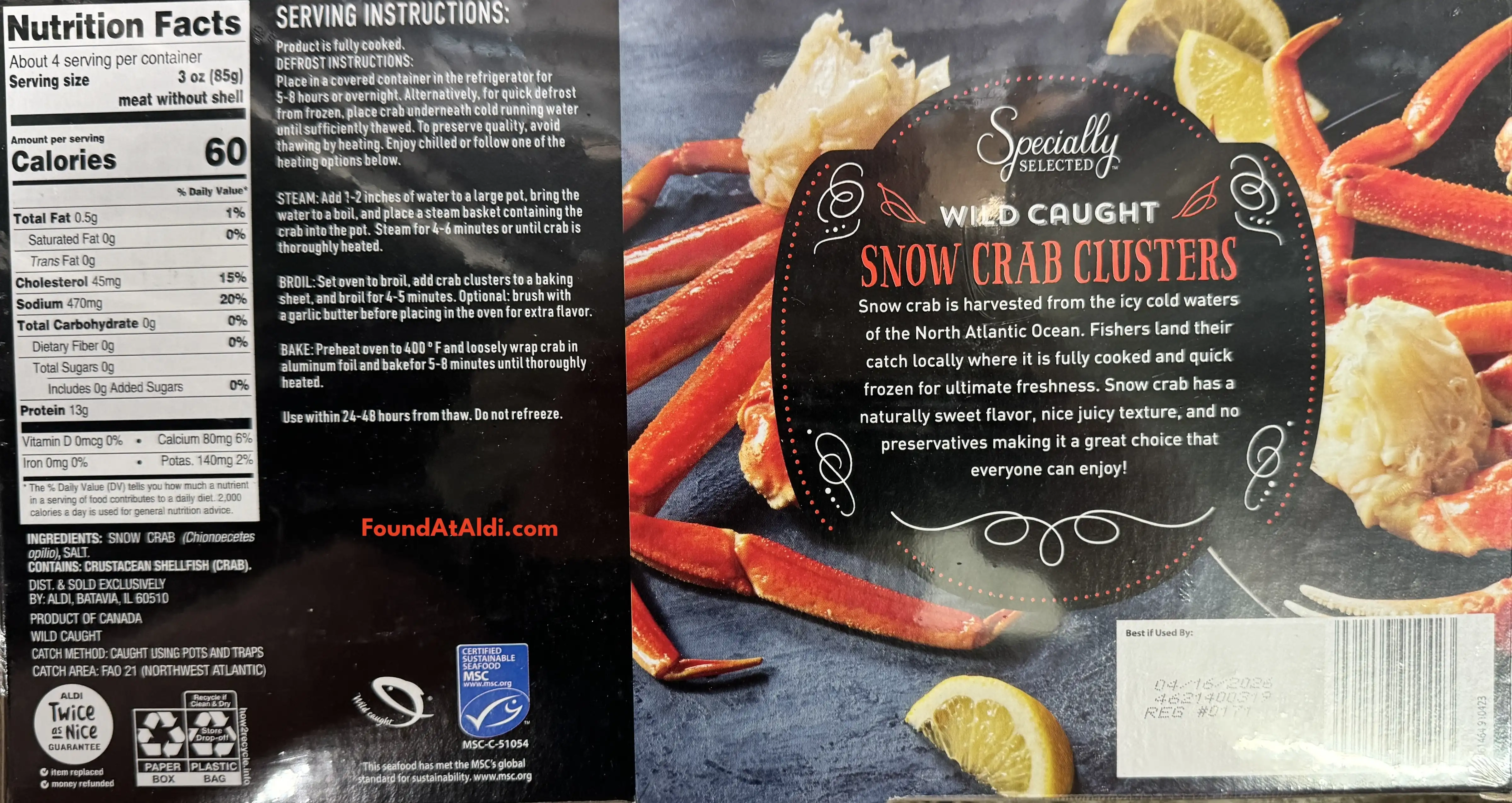 Specially Selected Wild Caught Snow Crab Clusters Ingredients Nutrition Facts Cooking Directions