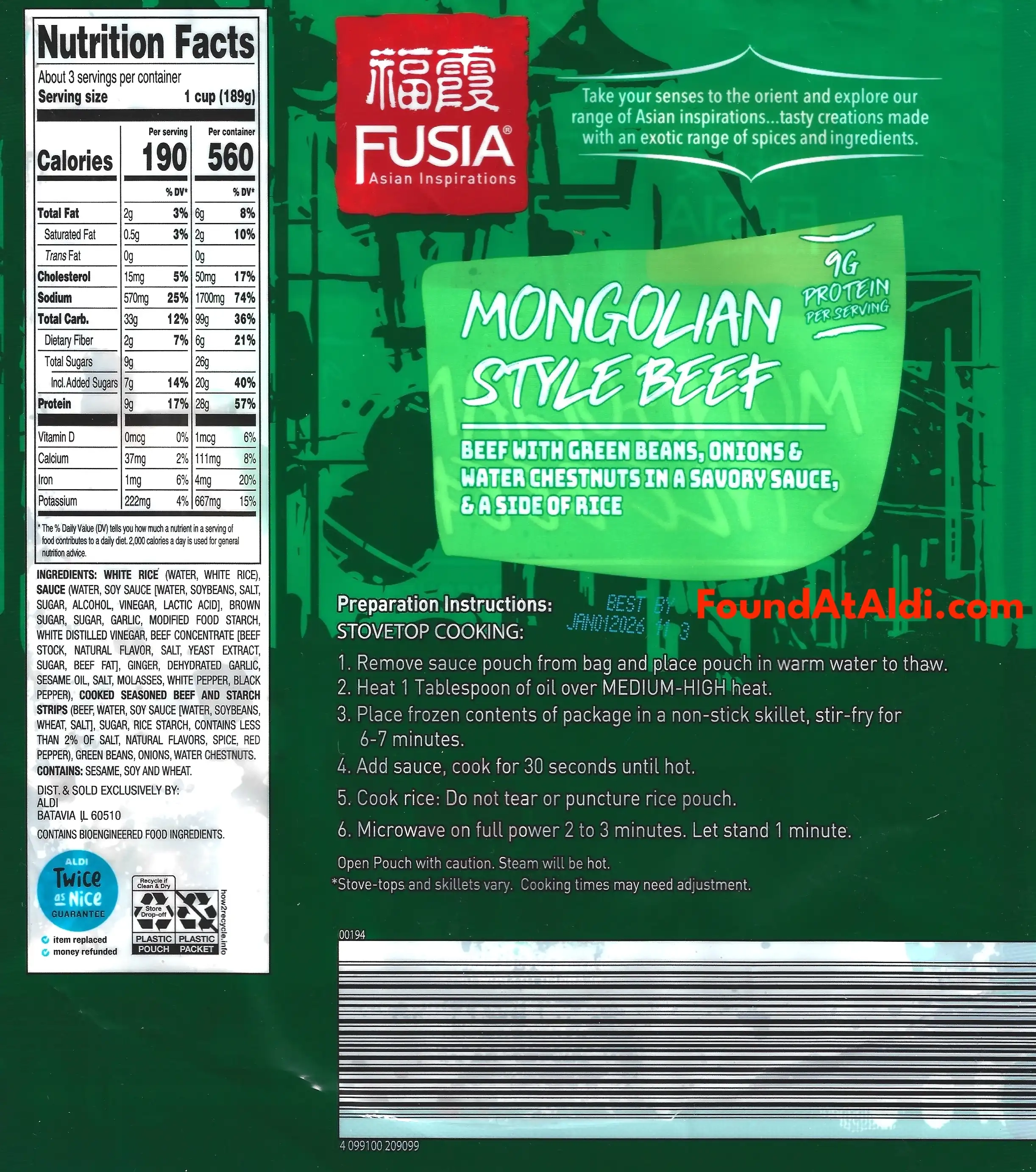 Fusia Mongolian Style Beef Ingredients Nutrition Facts Cooking Directions