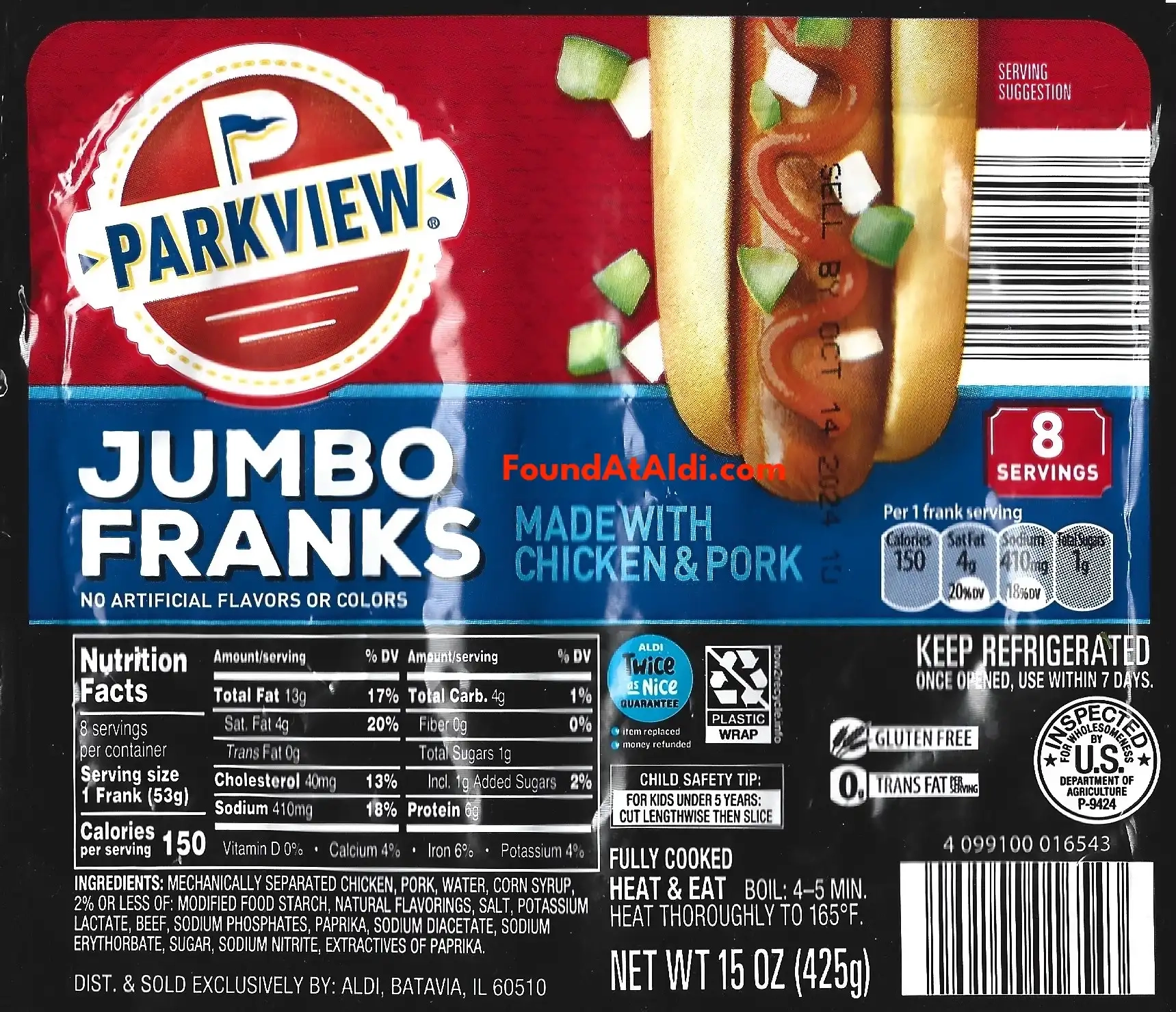 Parkview Jumbo Franks Ingredients Nutrition Facts Cooking Directions