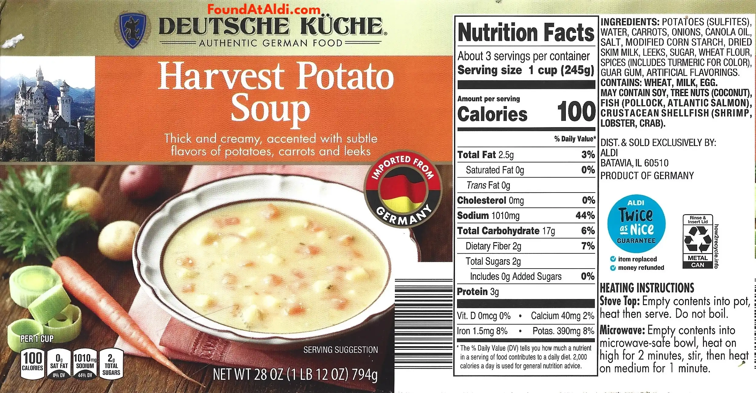 Deutsche Kuche Harvest Potato Soup Ingredients Nutrition Facts Cooking Directions