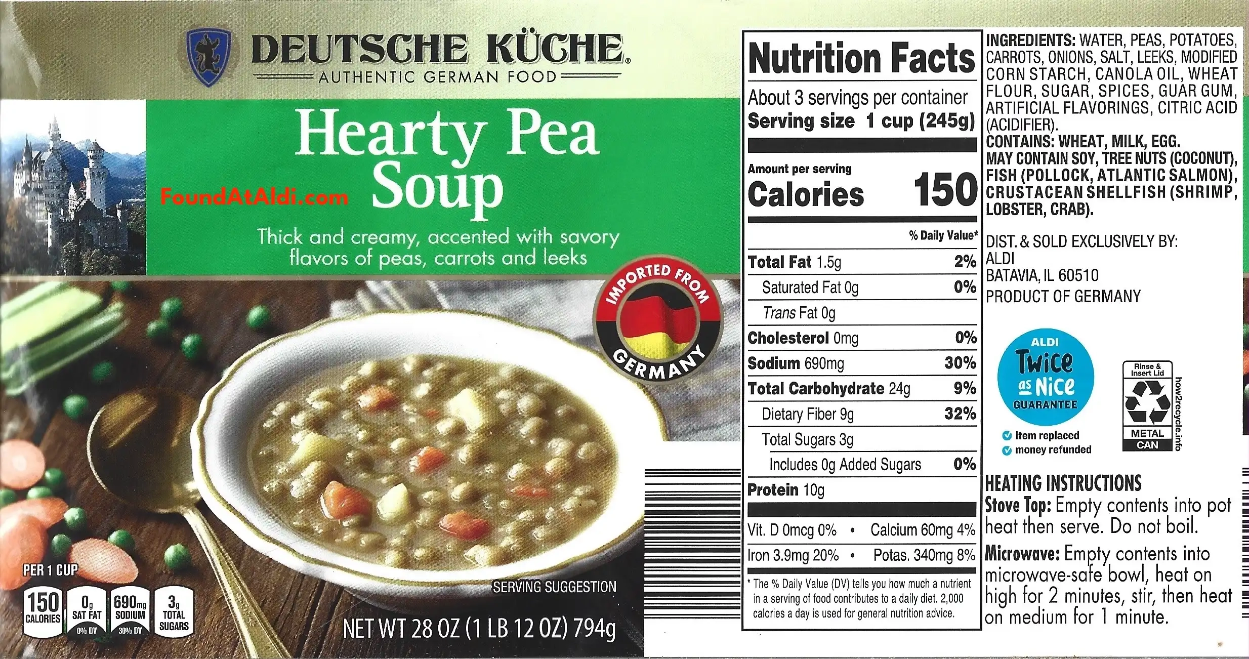 Deutsche Kuche Hearty Pea Soup Ingredients Nutrition Facts Cooking Directions