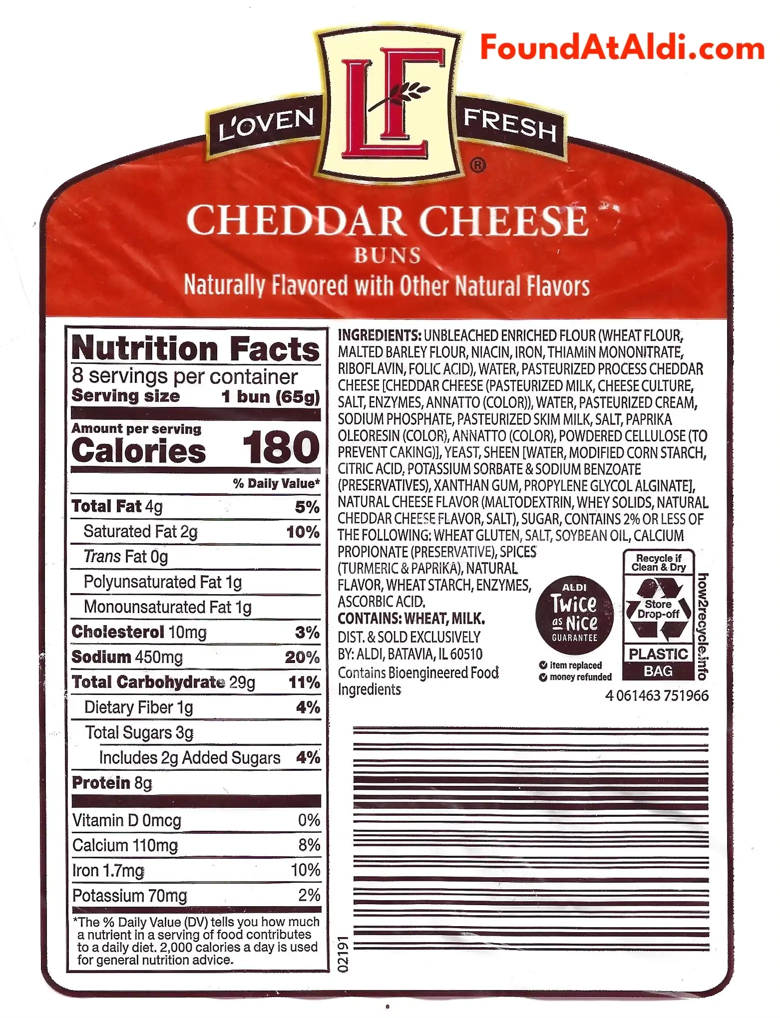 L'oven Fresh Cheddar Cheese Buns Ingredients Nutrition Facts