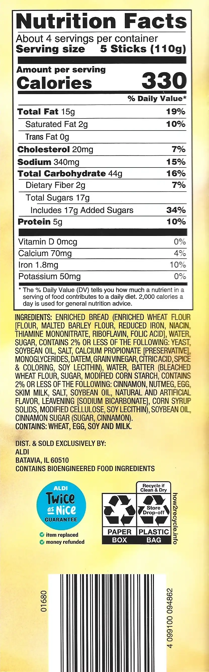 Breakfast Best Double Cinnamon French Toast Sticks Ingredients Nutrition Facts