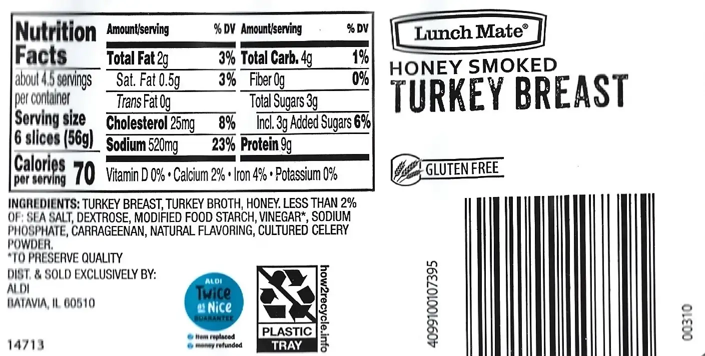 Lunch Mate Honey Smoked Turkey Breast Deli Sliced Nutrition Facts Ingredients