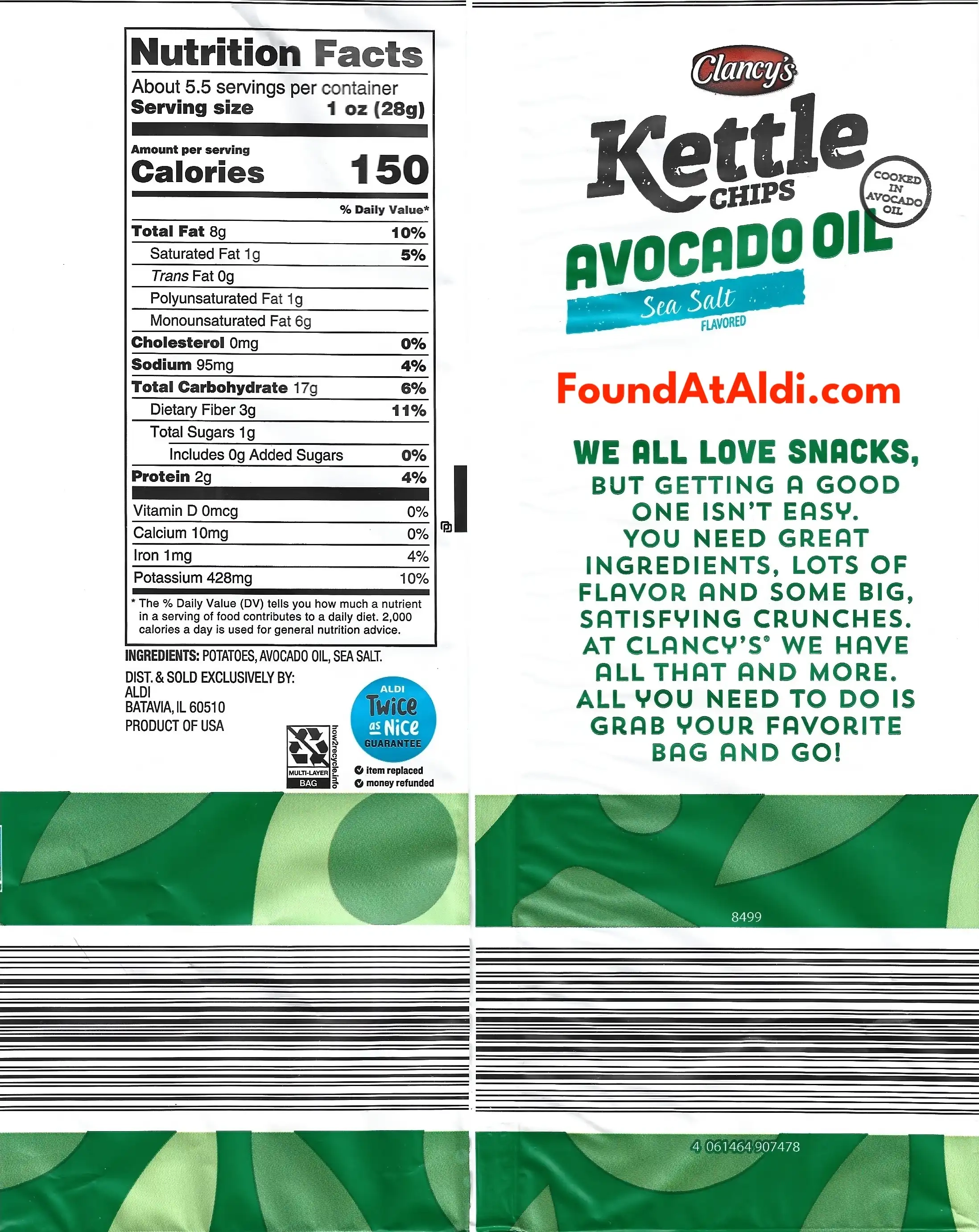 Clancy's Kettle Chips Avocado Oil Sea Salt Flavored Ingredients Nutrition Facts