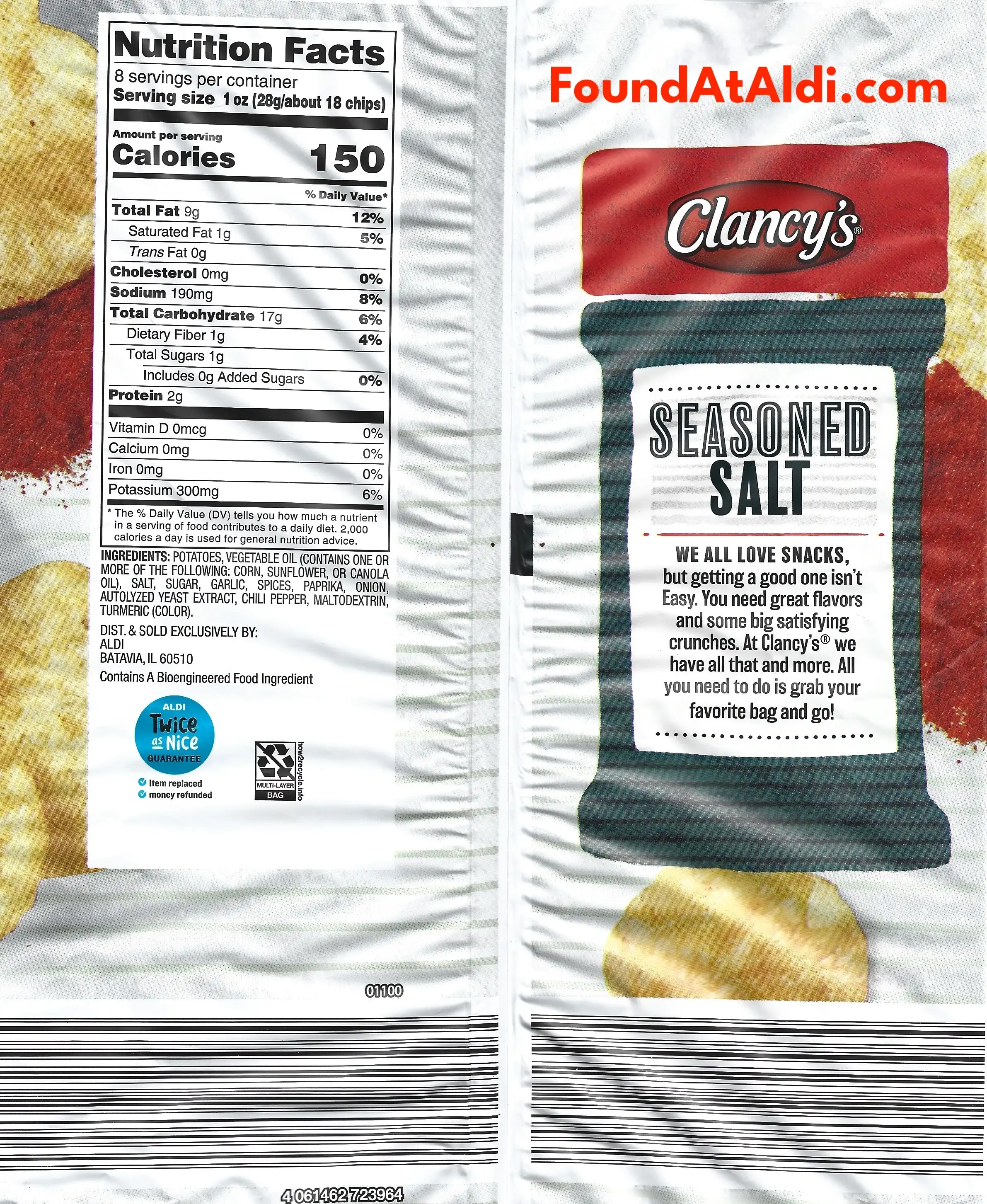 Clancy's Seasoned Salt Kettle Potato Chips Ingredients Nutrition Facts