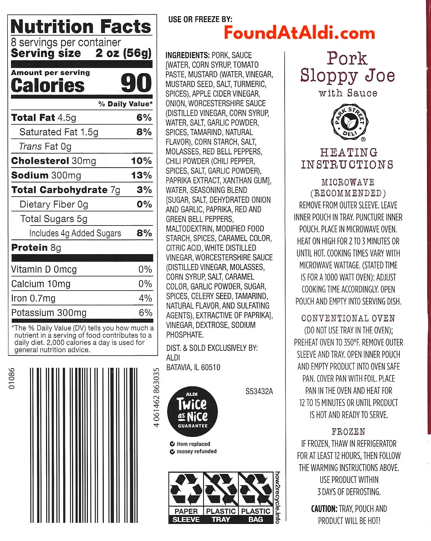 Park Street Deli Pork Sloppy Joe With Sauce Ingredients Nutrition Facts Cooking Directions