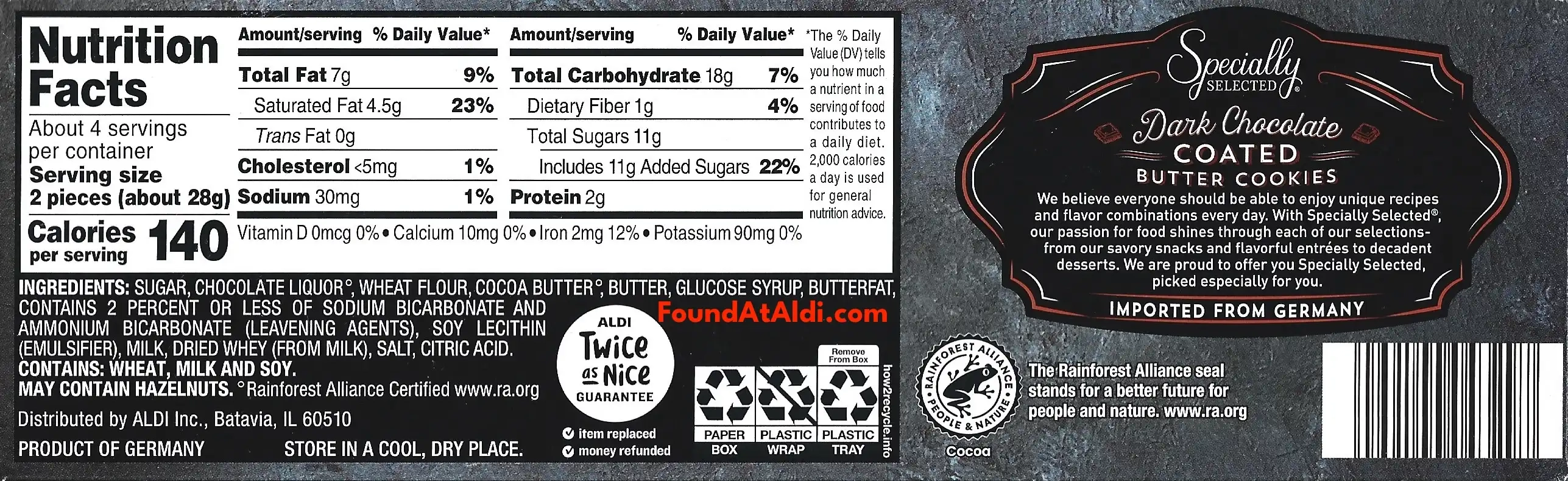 Specially Selected Dark Chocolate Coated Butter Cookies Ingredients Nutrition Facts