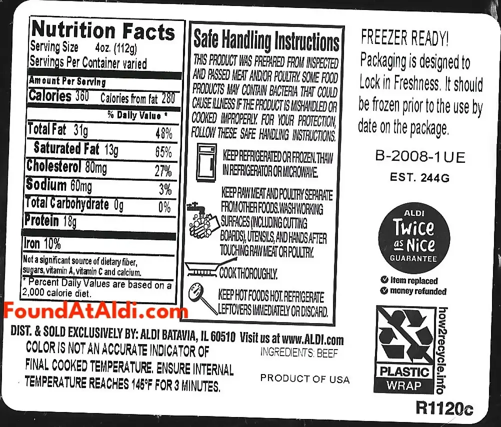 Beef From Aldi Black Angus Ribeye Steak Ingredients Nutrition Facts Cooking Directions