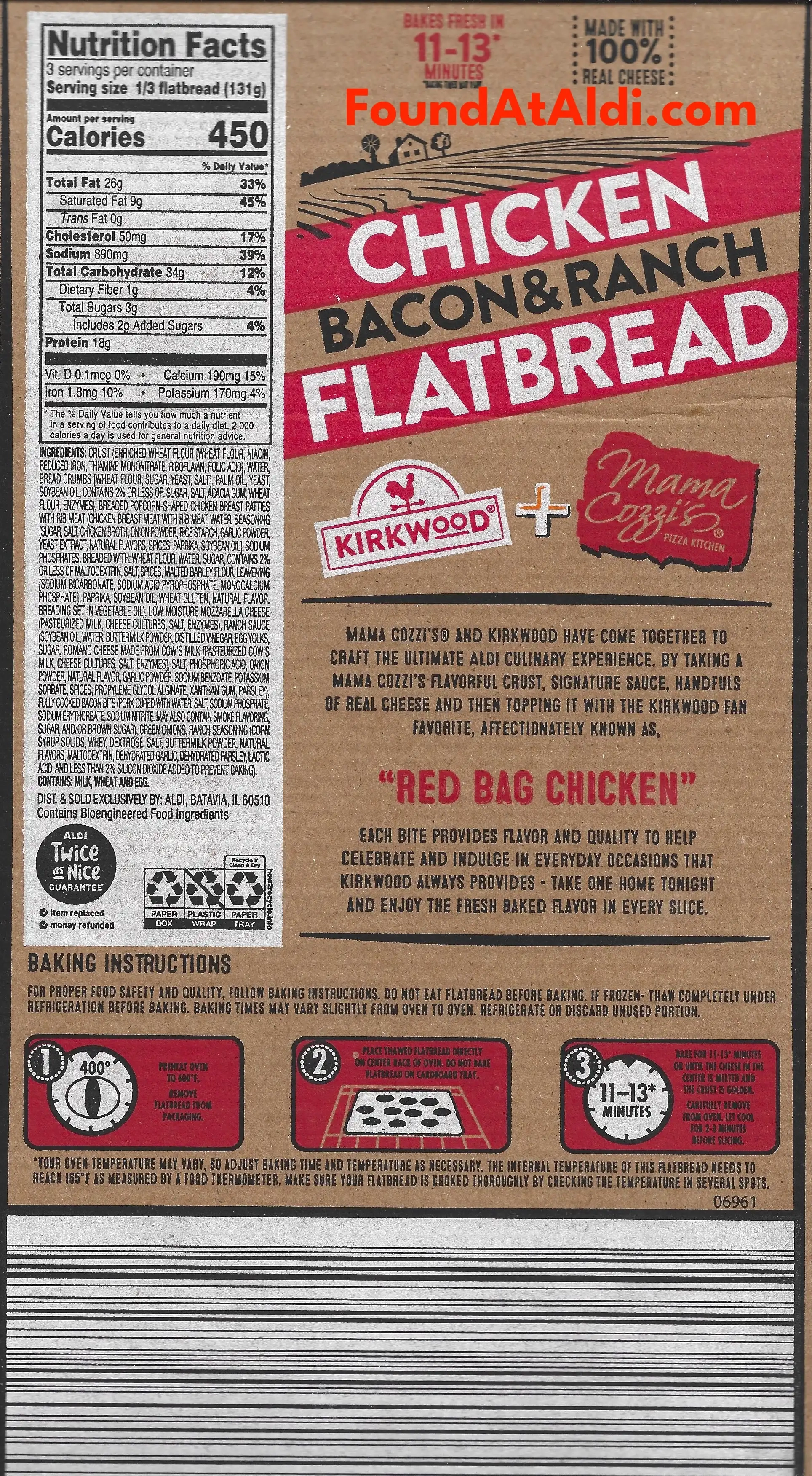 Mama Cozzi's Chicken Bacon & Ranch Flatbread Ingredients Nutrition Facts