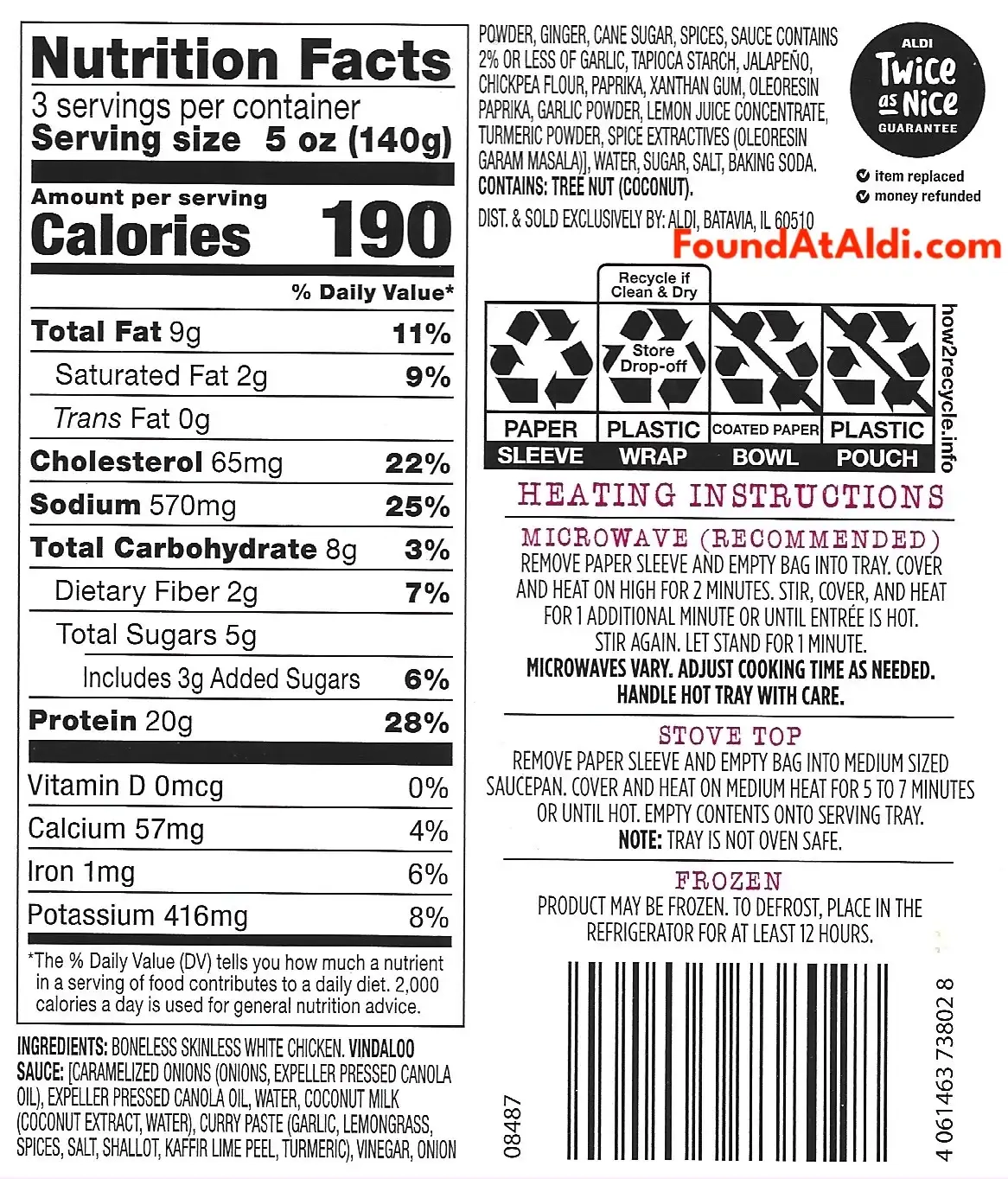 Park Street Deli Chicken Vindaloo Ingredients Nutrition Facts Cooking Directions