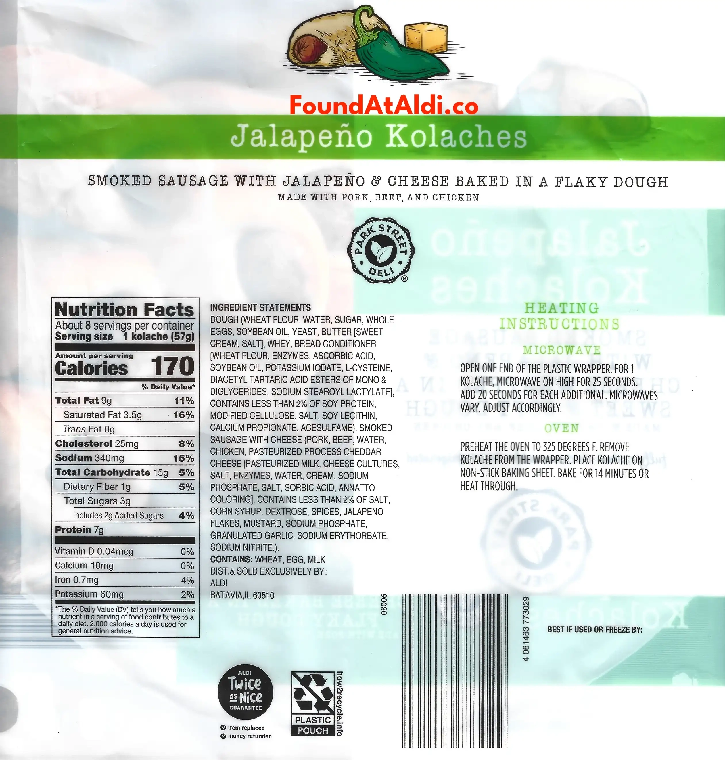 Park Street Deli Jalapeno Kolaches Ingredients Nutrition Facts Cooking Directions