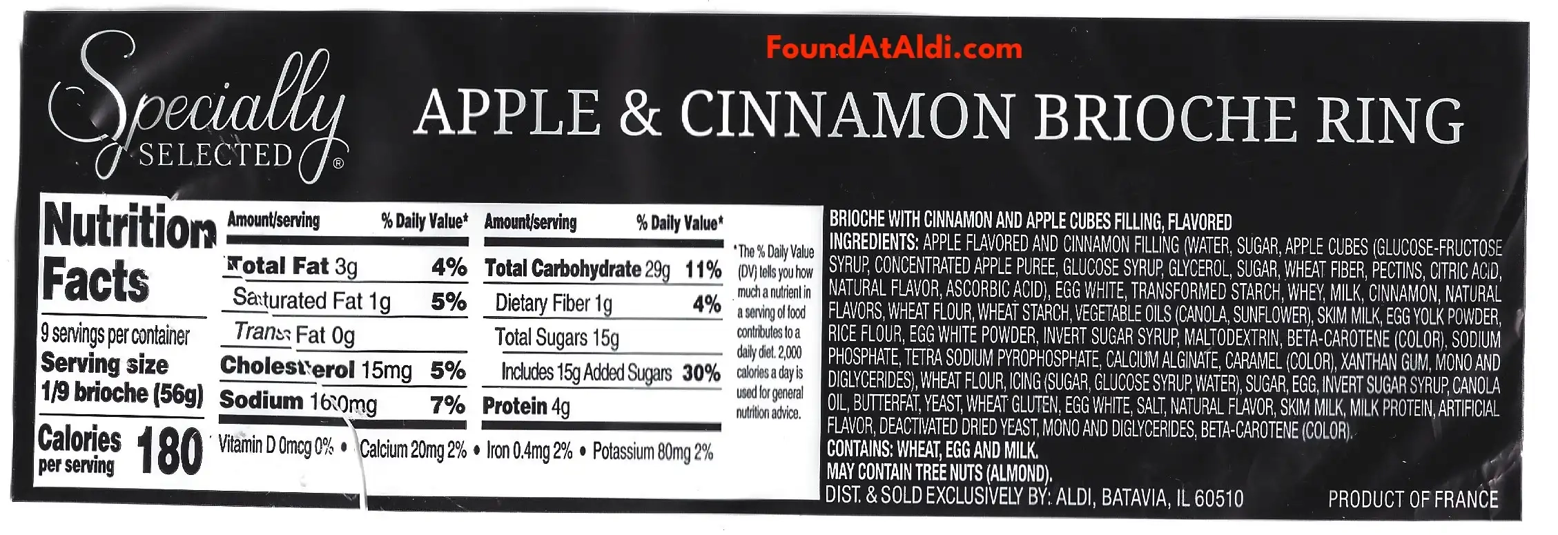 Specially Selected Brioche Ring Apple & Cinnamon Ingredients Nutrition Facts