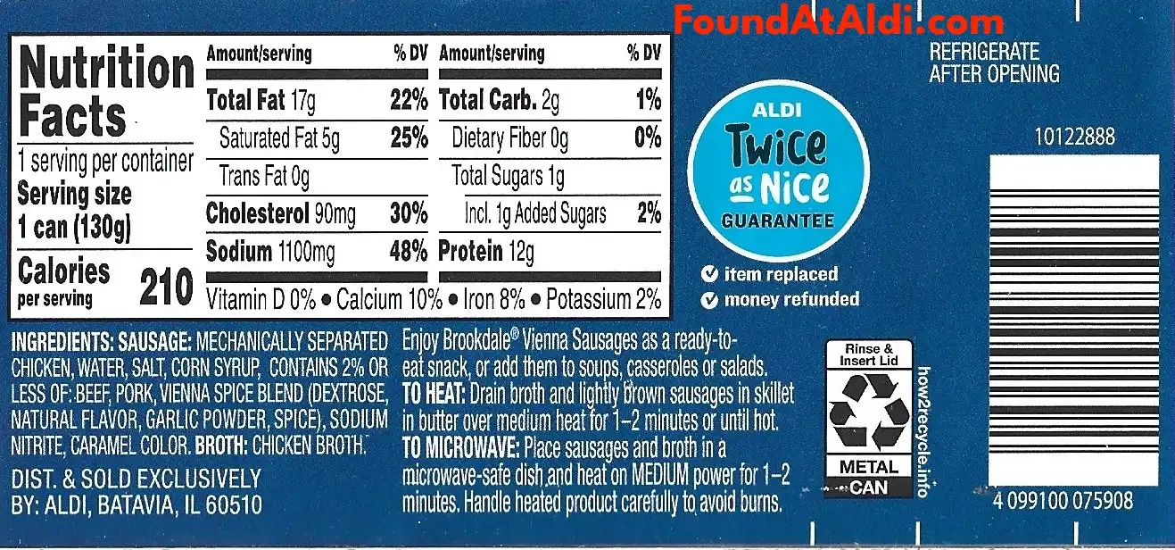 Brookdale Vienna Sausage Ingredients Nutrition Facts Cooking Directions