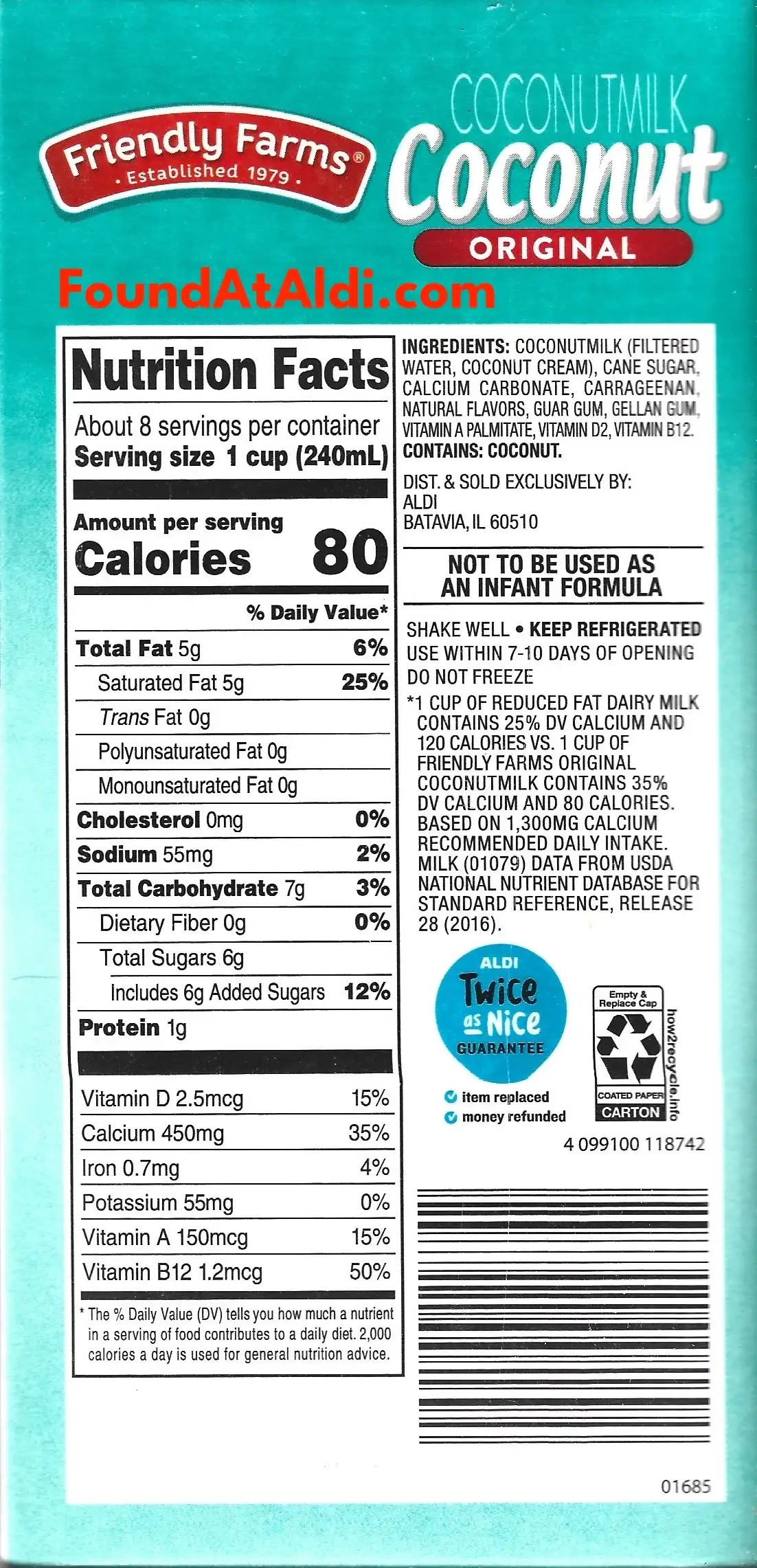 Friendly Farms Coconut Milk Ingredients Nutrition Facts