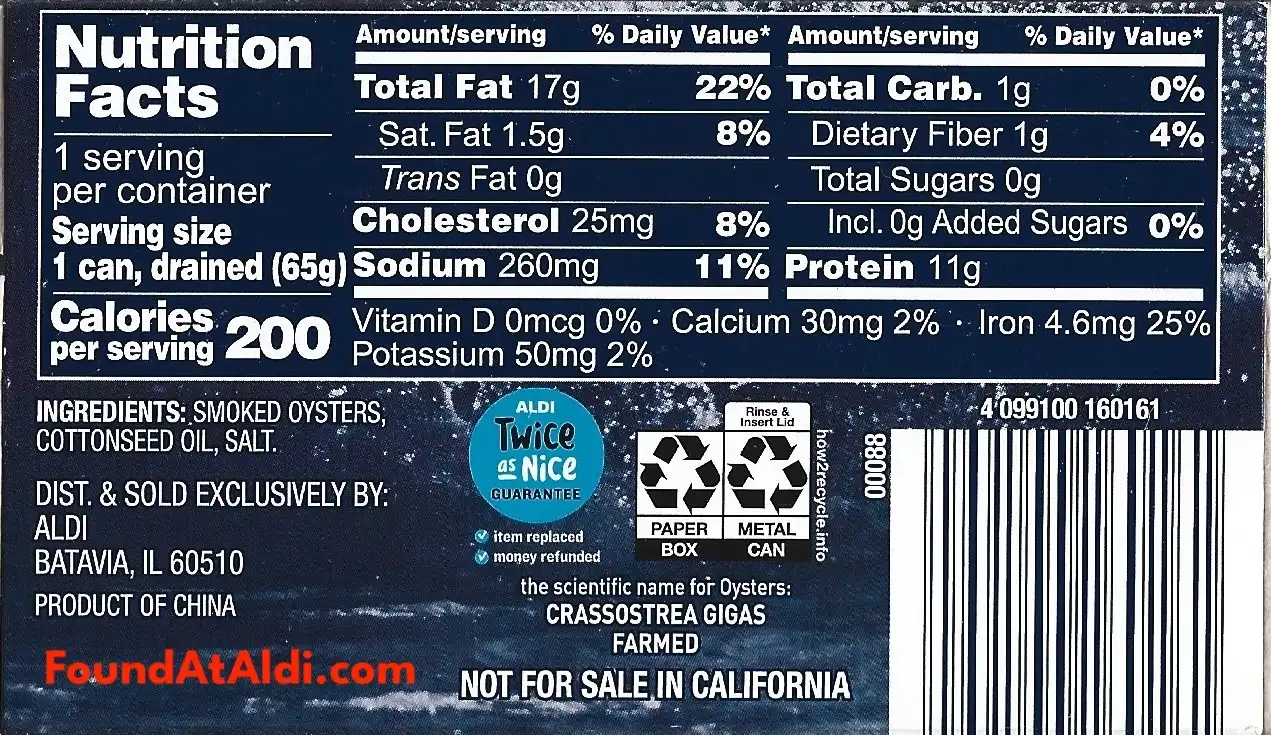 Northern Catch Harvest Of The Sea Smoked Oysters Ingredients Nutrition Facts