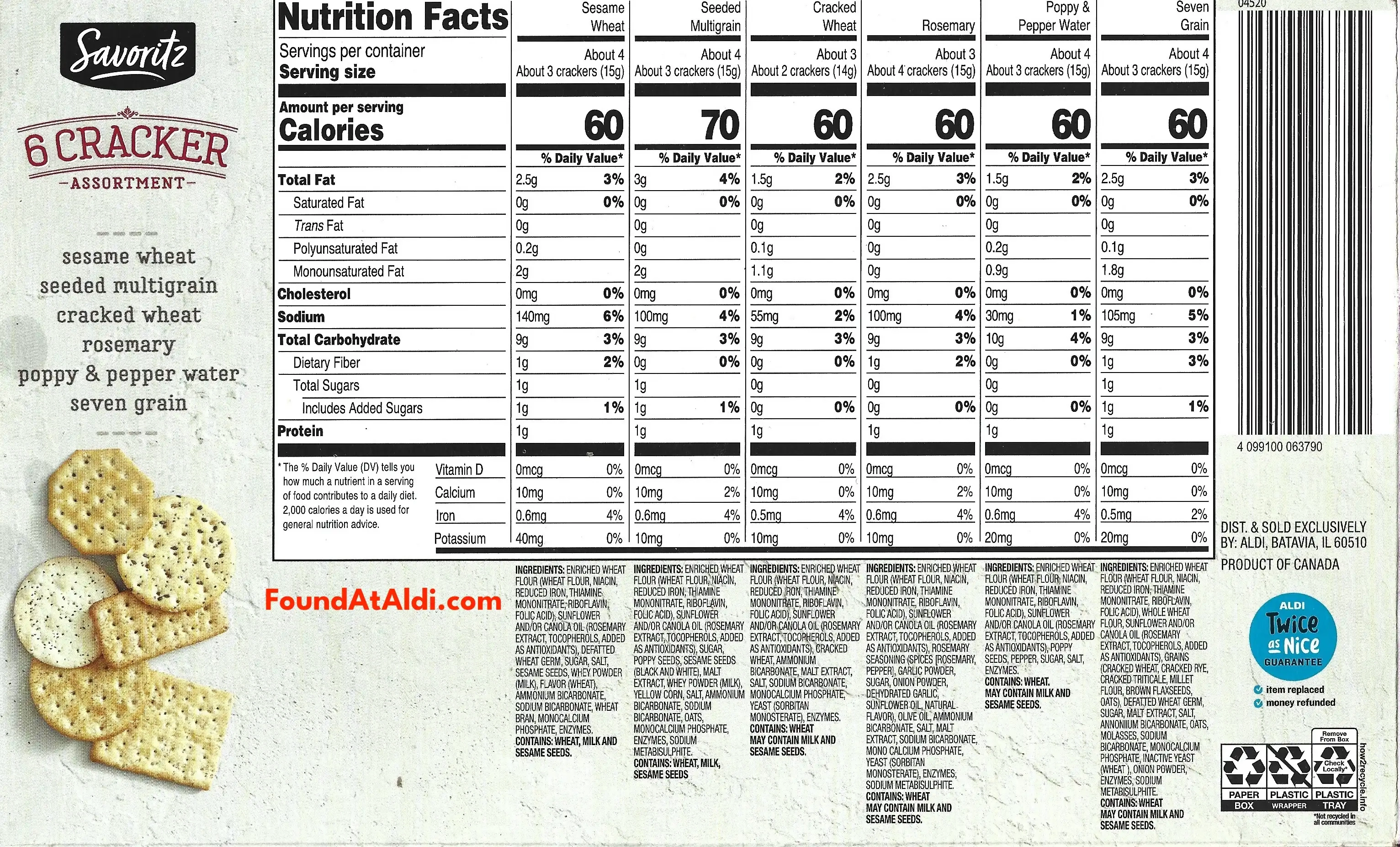 Savoritz 6 Cracker Assortment Ingredients Nutrition Facts