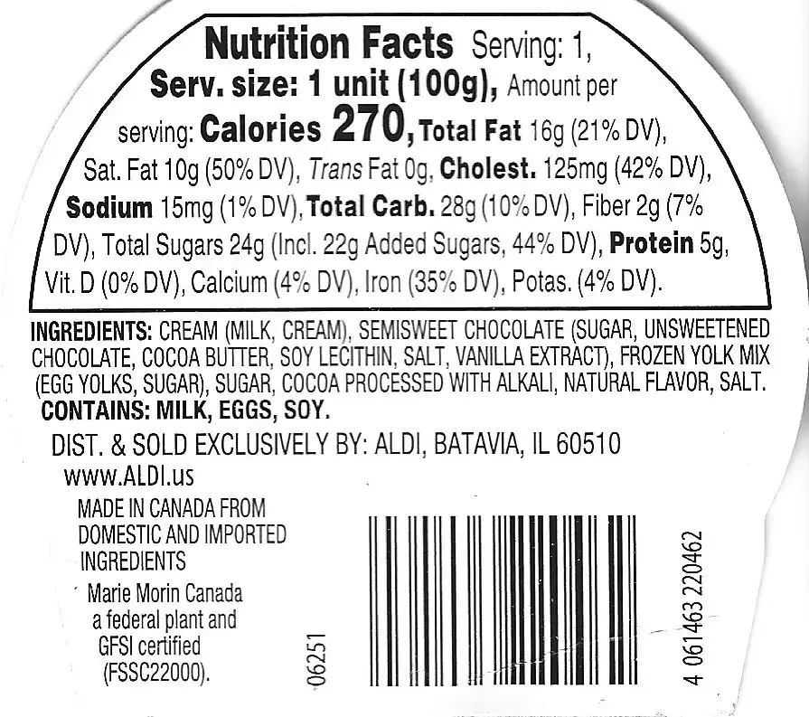 Specially Selected Chocolate Pot De Creme Ingredients Nutrition Facts