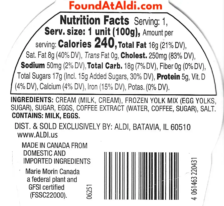 Specially Selected Coffee Pot De Creme Ingredients Nutrition Facts