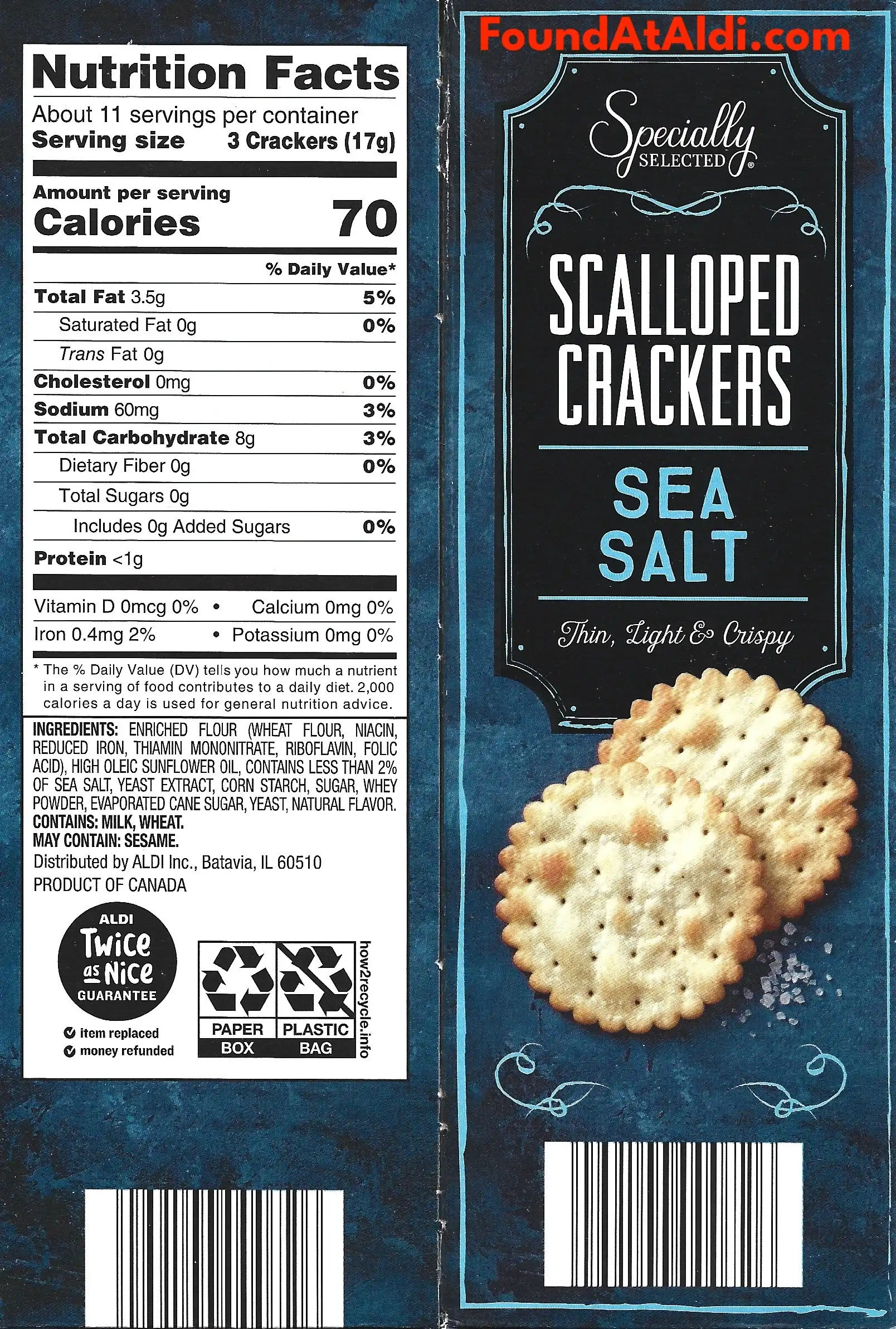 Specially Selected Scalloped Crackers Sea Salt Ingredients Nutrition Facts