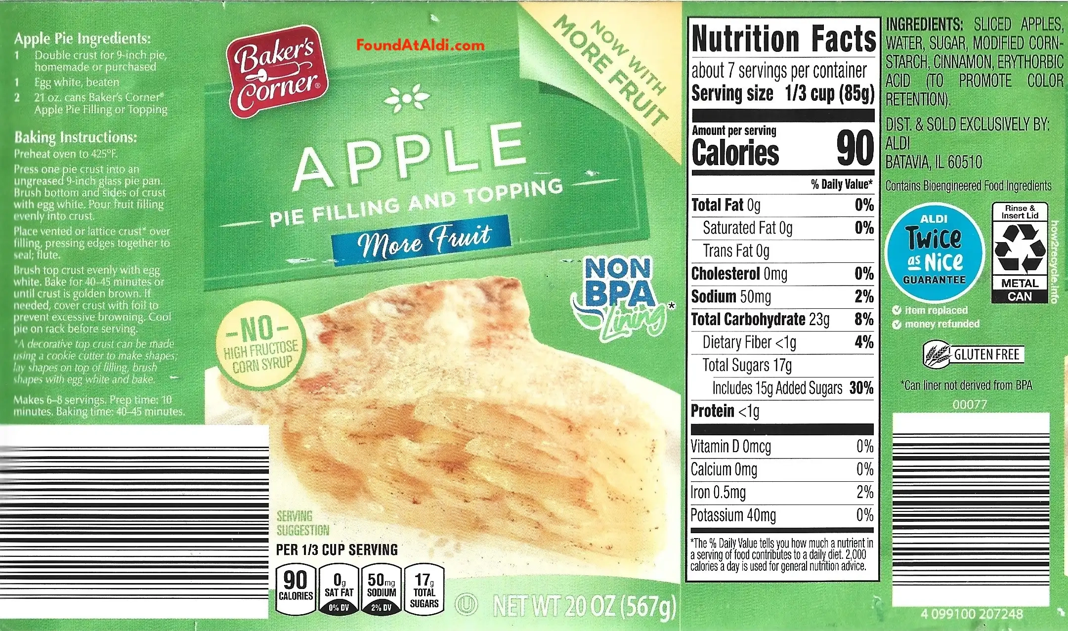 Baker's Corner Apple Pie Filling And Topping Ingredients Nutrition Facts