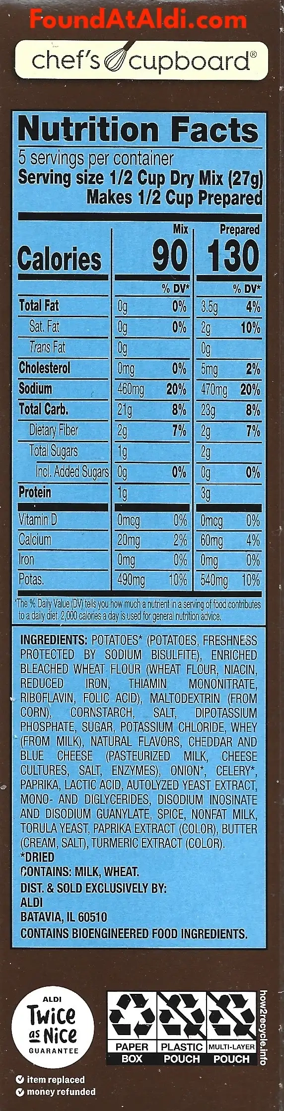 Chef's Cupboard Scalloped Potatoes Ingredients Nutrition Facts