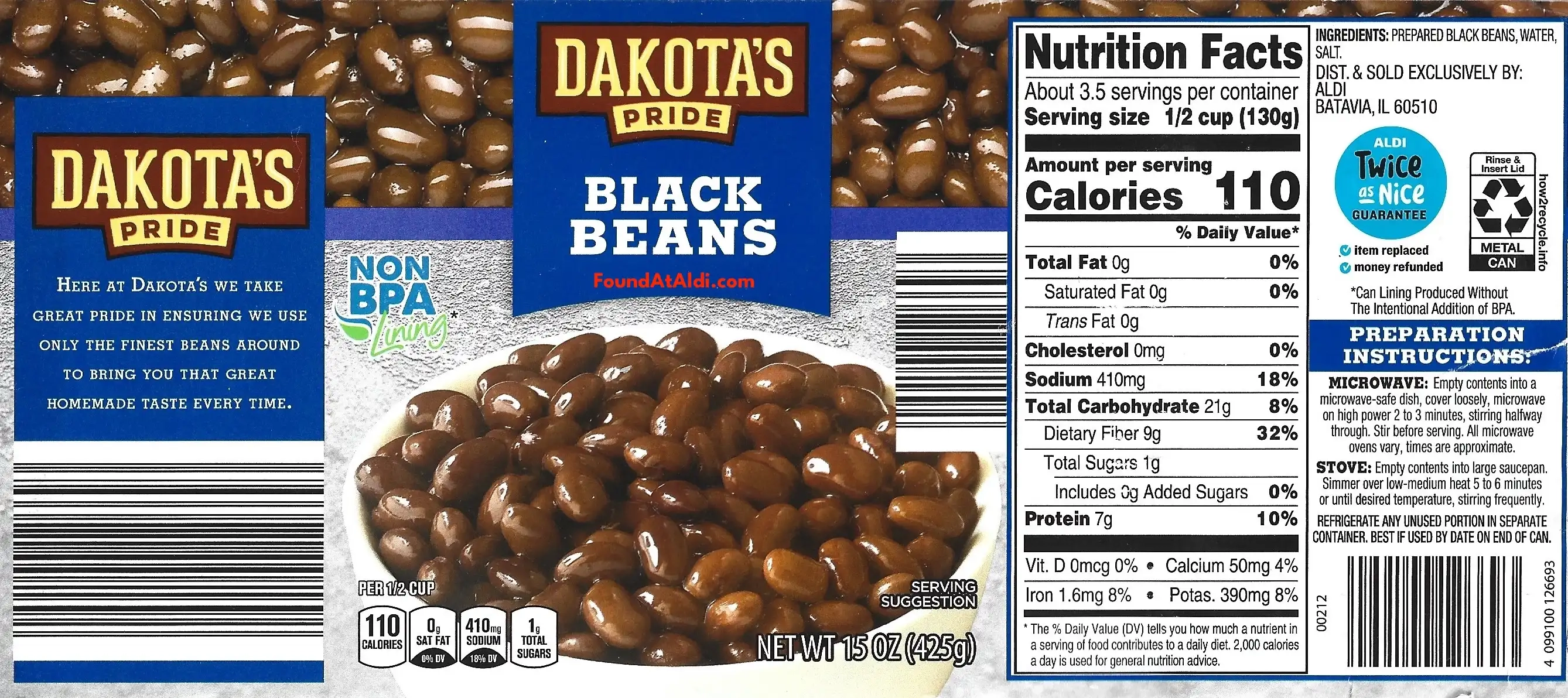 Dakota's Pride Black Beans Ingredients Nutrition Facts