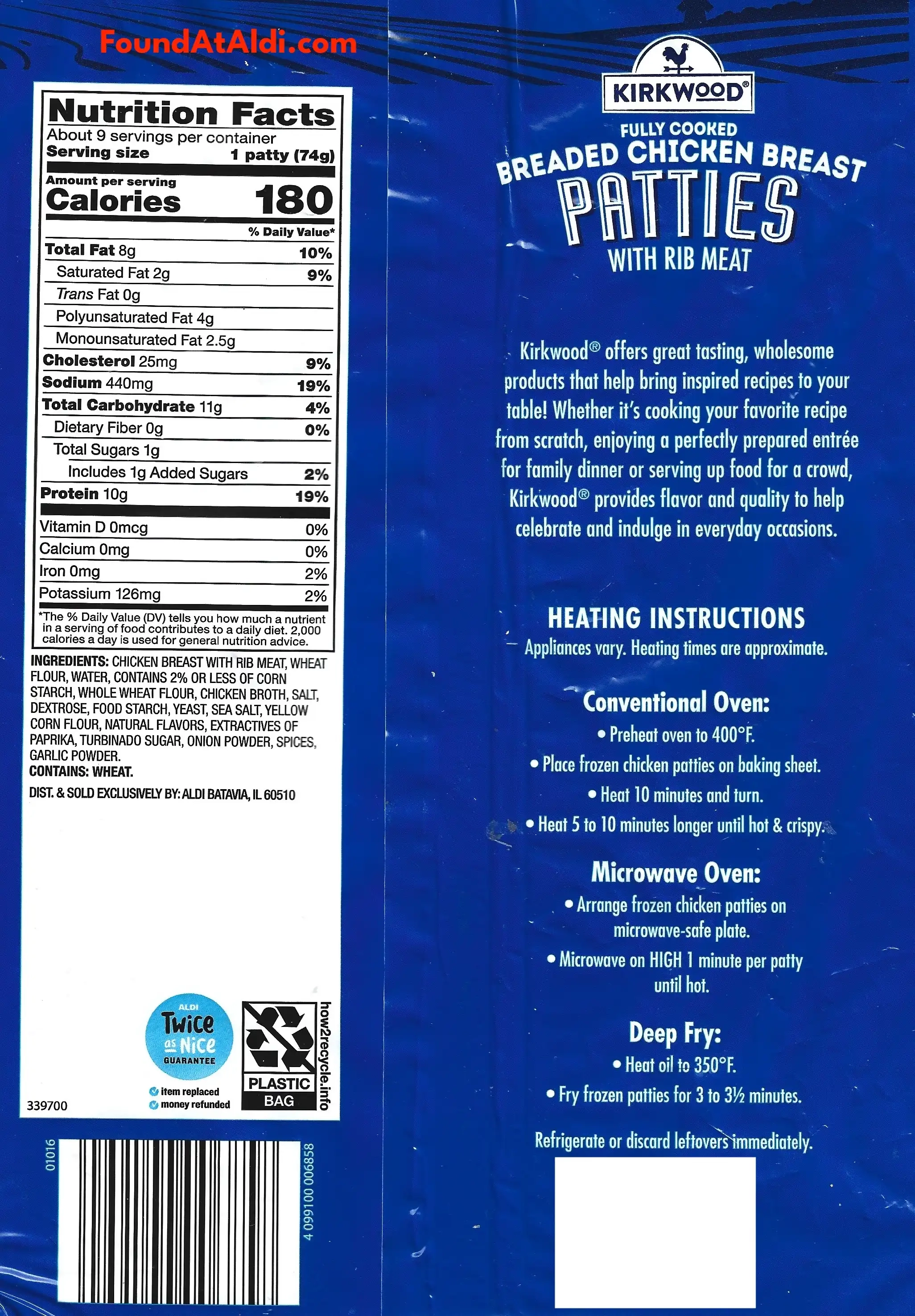 Kirkwood Breaded Chicken Breast Patties Ingredients Nutrition Facts Cooking Directions