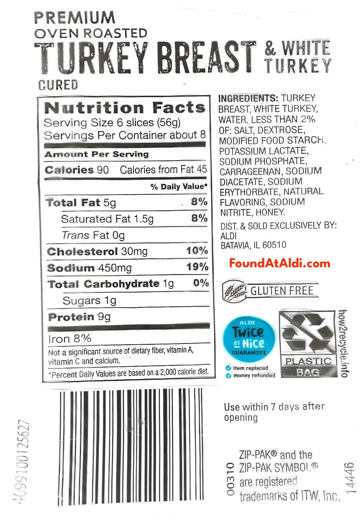 Lunch Mate Premium Oven Roasted Turkey Breast Ingredients Nutrition Facts