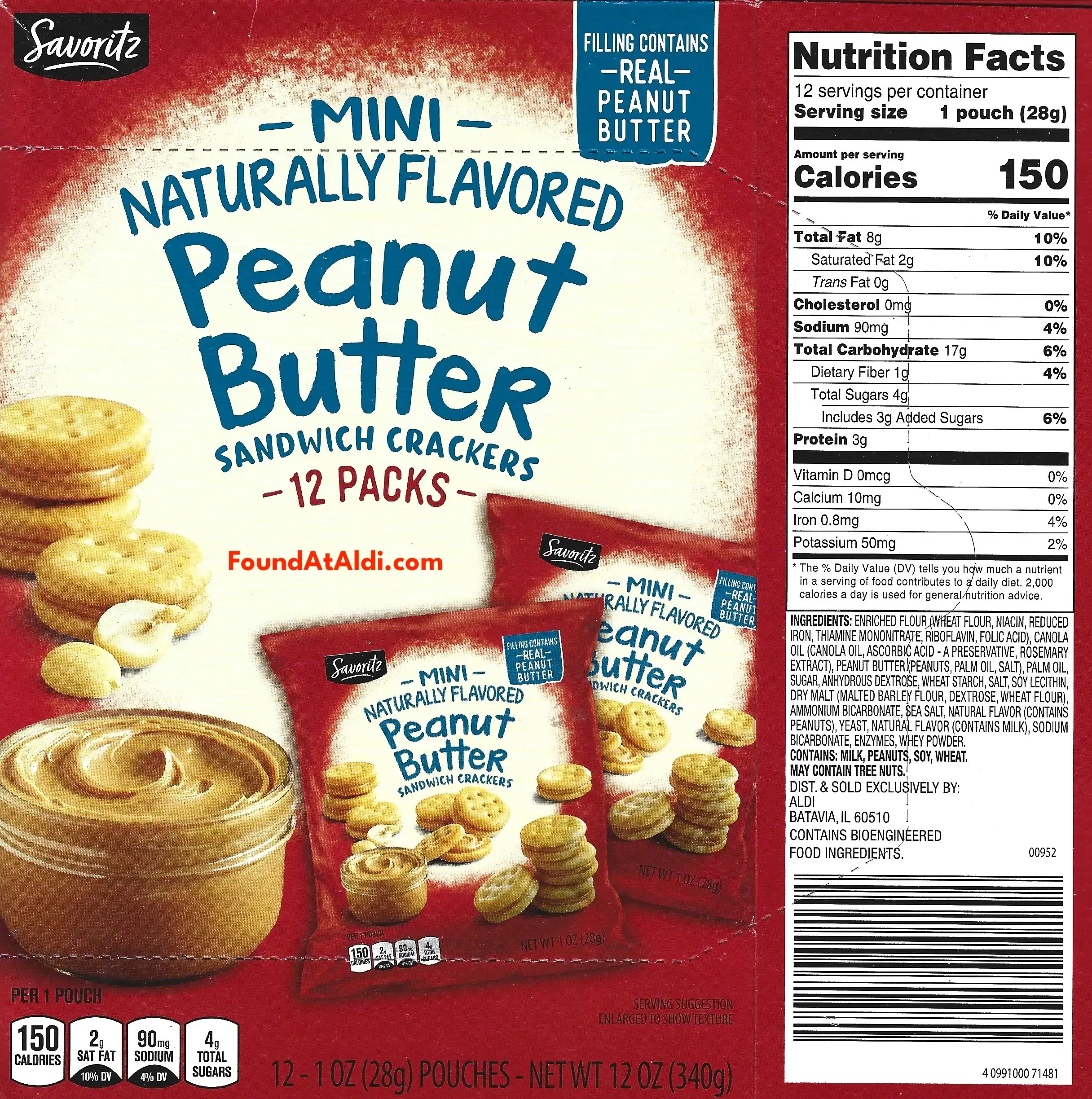 Savoritz Mini Naturally Flavored Peanut Butter Sandwich Crackers Ingredients Nutrition Facts