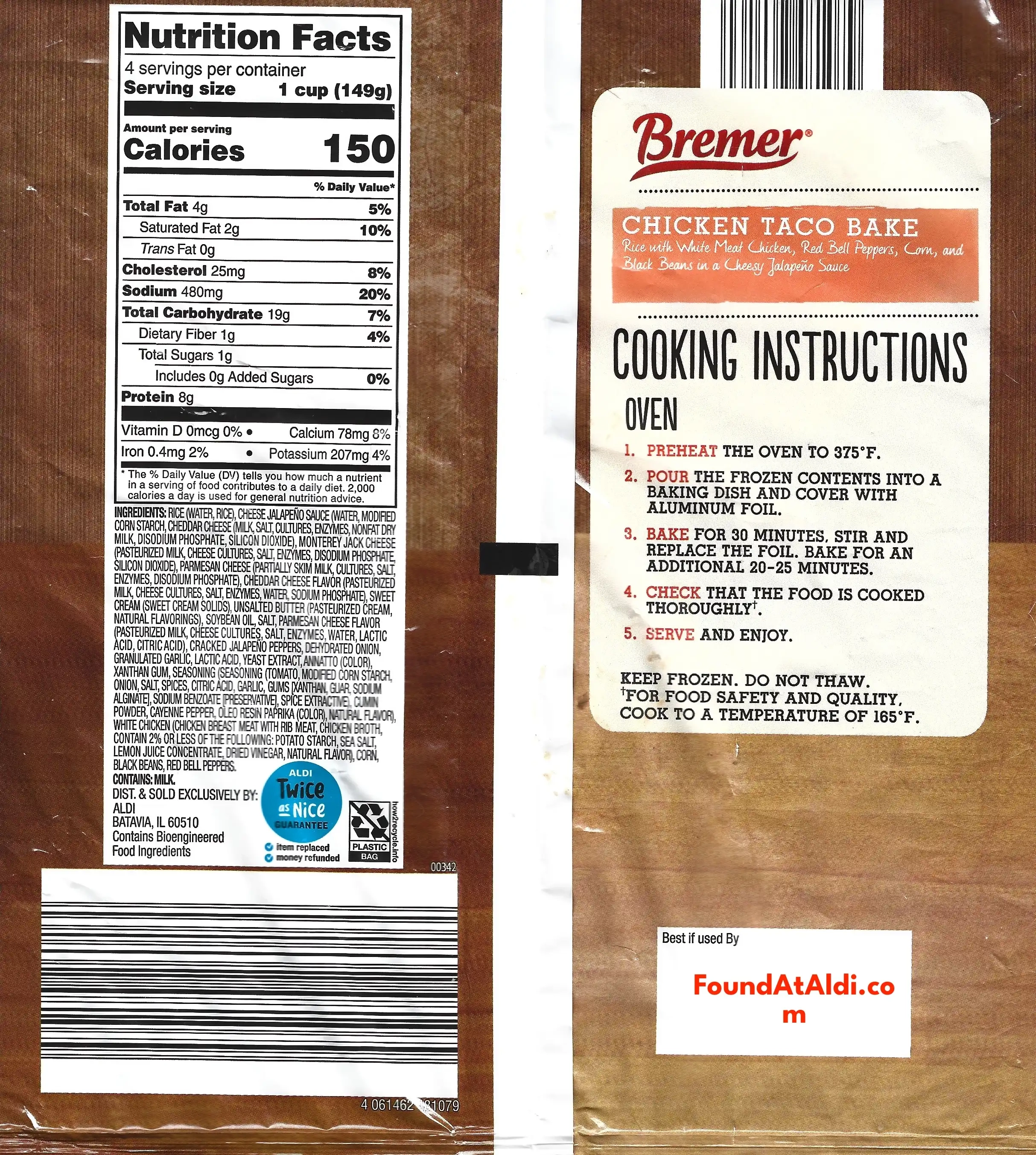 Bremer Chicken Taco Bake Ingredients Nutrition Facts Cooking Directions