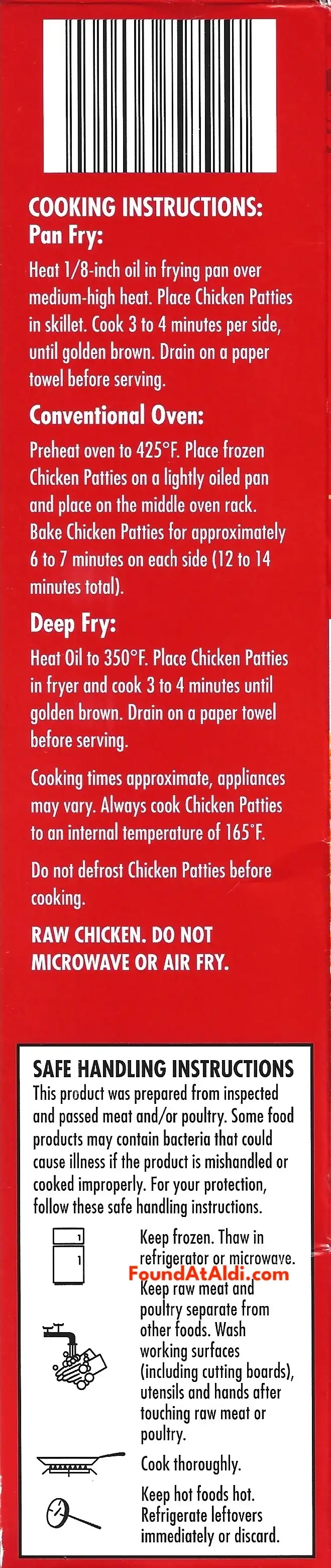 Kirkwood Fiery Hot Breaded Chicken Patties Cooking Directions