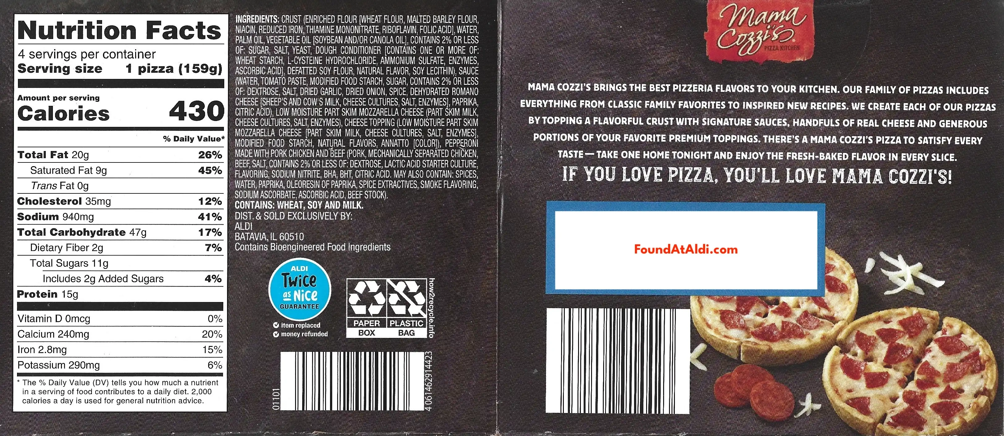 Mama Cozzi's Deep Dish Pizza Singles Pepperoni Ingredients Nutrition Facts