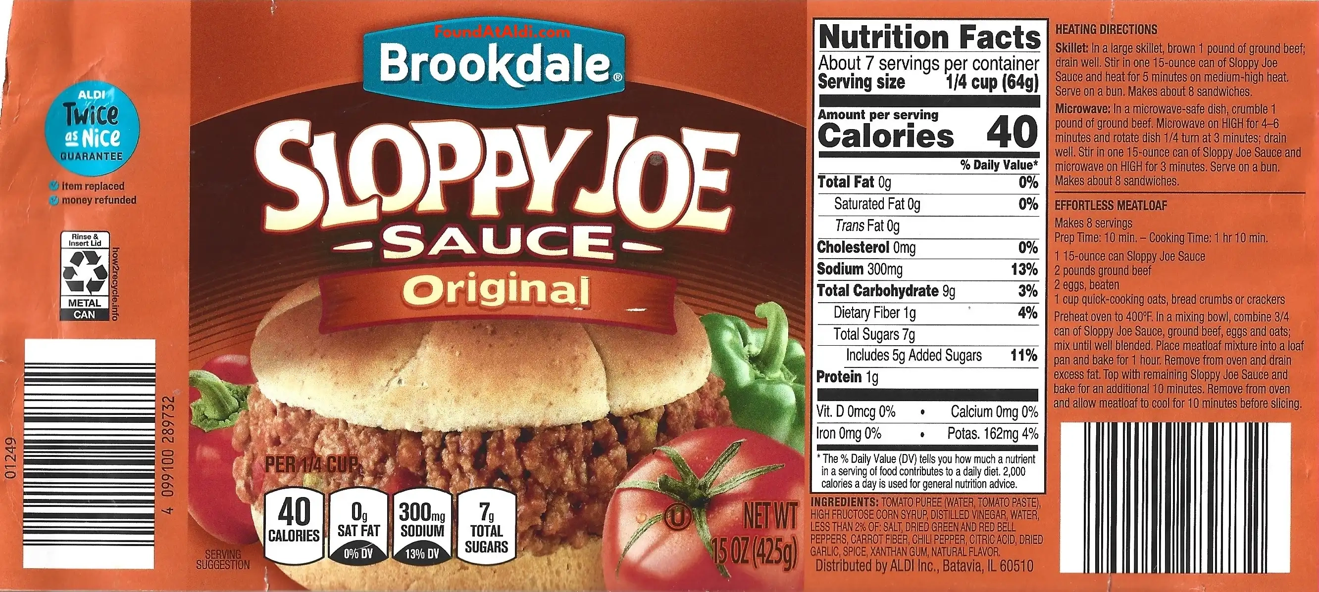 Brookdale Sloppy Joe Sauce Ingredients Nutrition Facts Cooking Directions