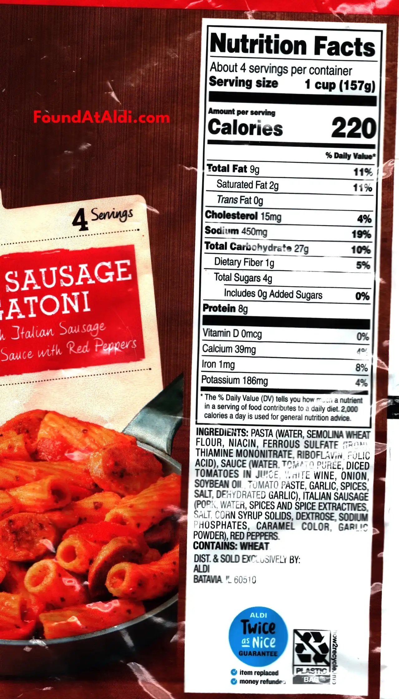 Bremer Italian Sausage And Rigatoni Ingredients Nutrition Facts