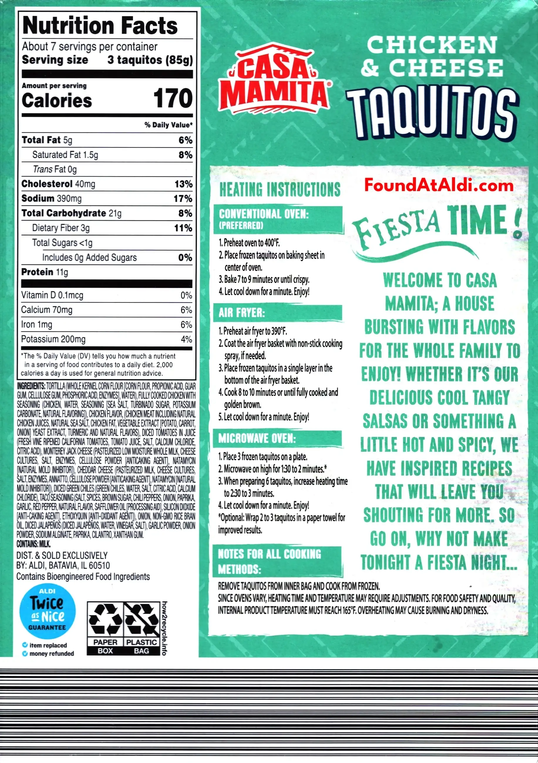 Casa Mamita Chicken & Cheese Taquitos Ingredients Nutrition Facts Cooking Directions