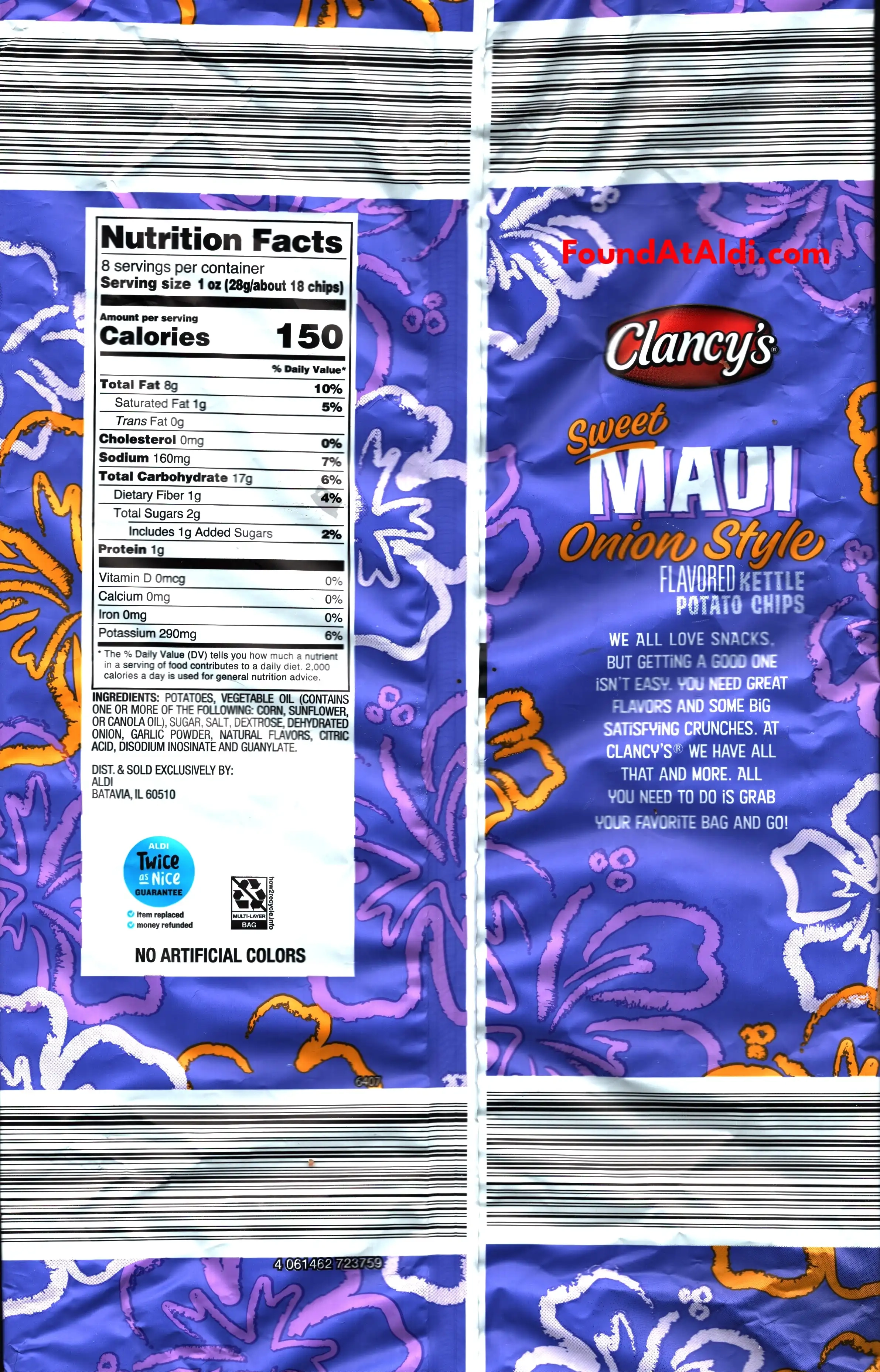 Clancy's Sweet Maui Onion Style Kettle Chips Ingredients Nutrition Facts