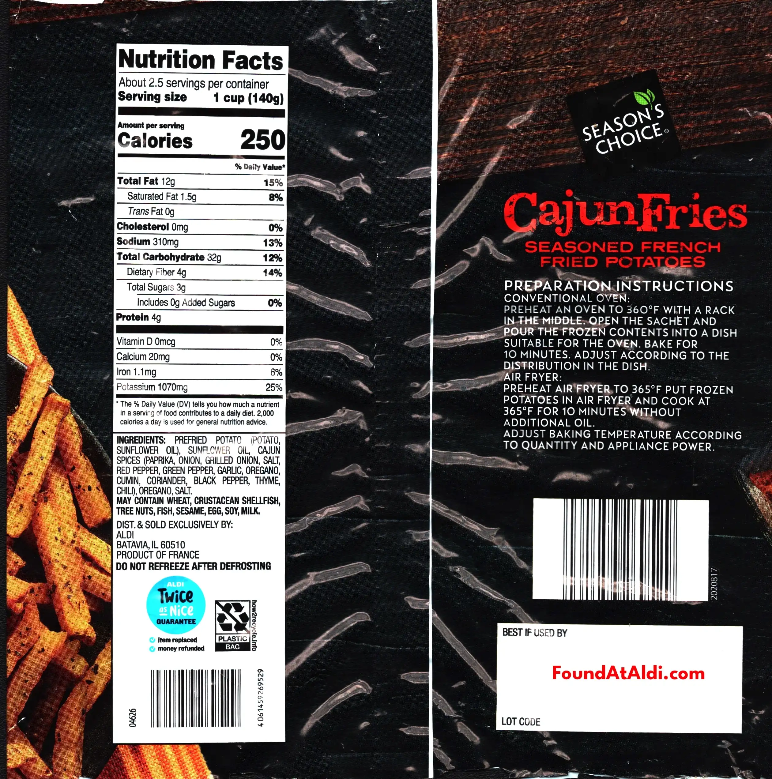 Season's Choice Cajun Fries Ingredients Nutrition Facts Cooking Directions