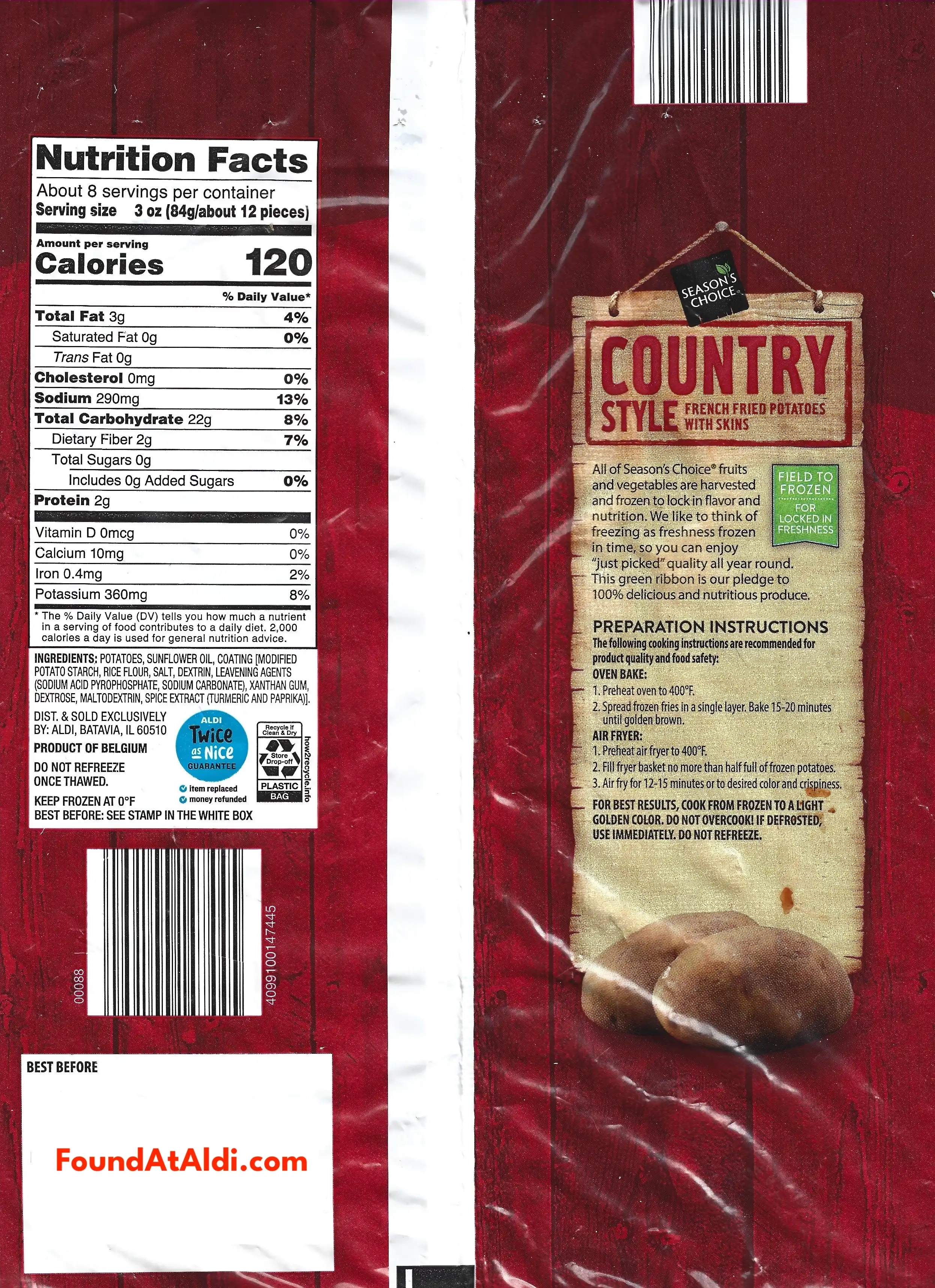 Season's Choice Country Style French Fries Ingredients Nutrition Facts Cooking Directions