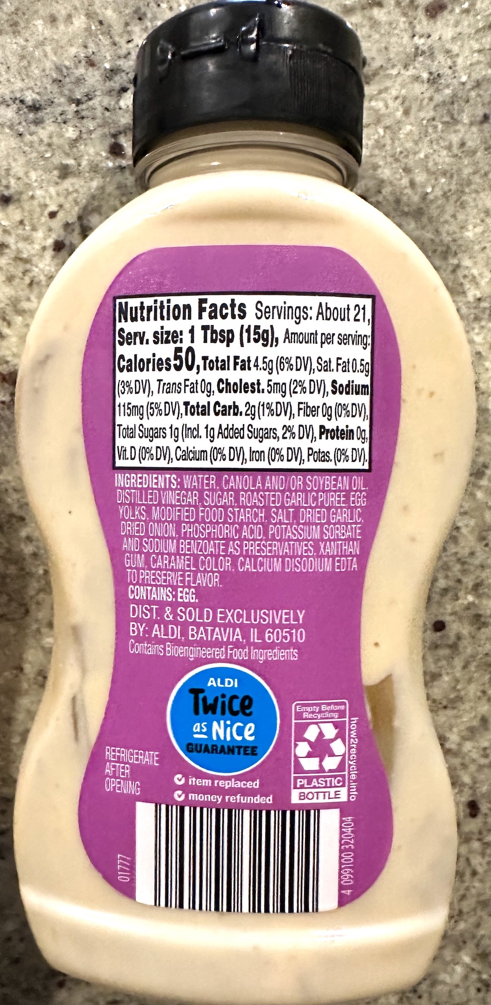 Burman's Garlic Aioli Spread Nutrition Facts Ingredients