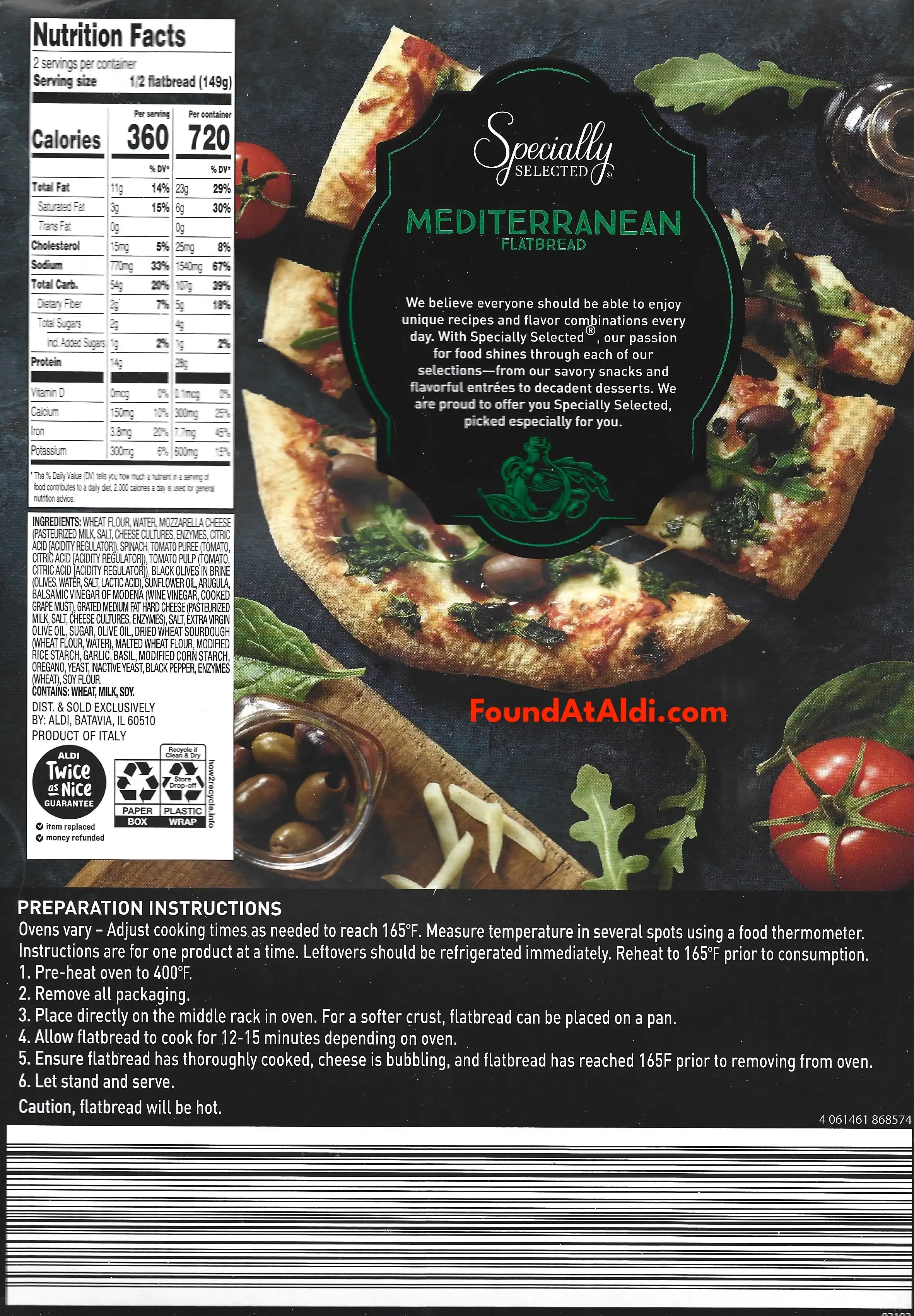 Specially Selected Mediterranean Flatbread Ingredients Nutrition Facts Cooking Directions