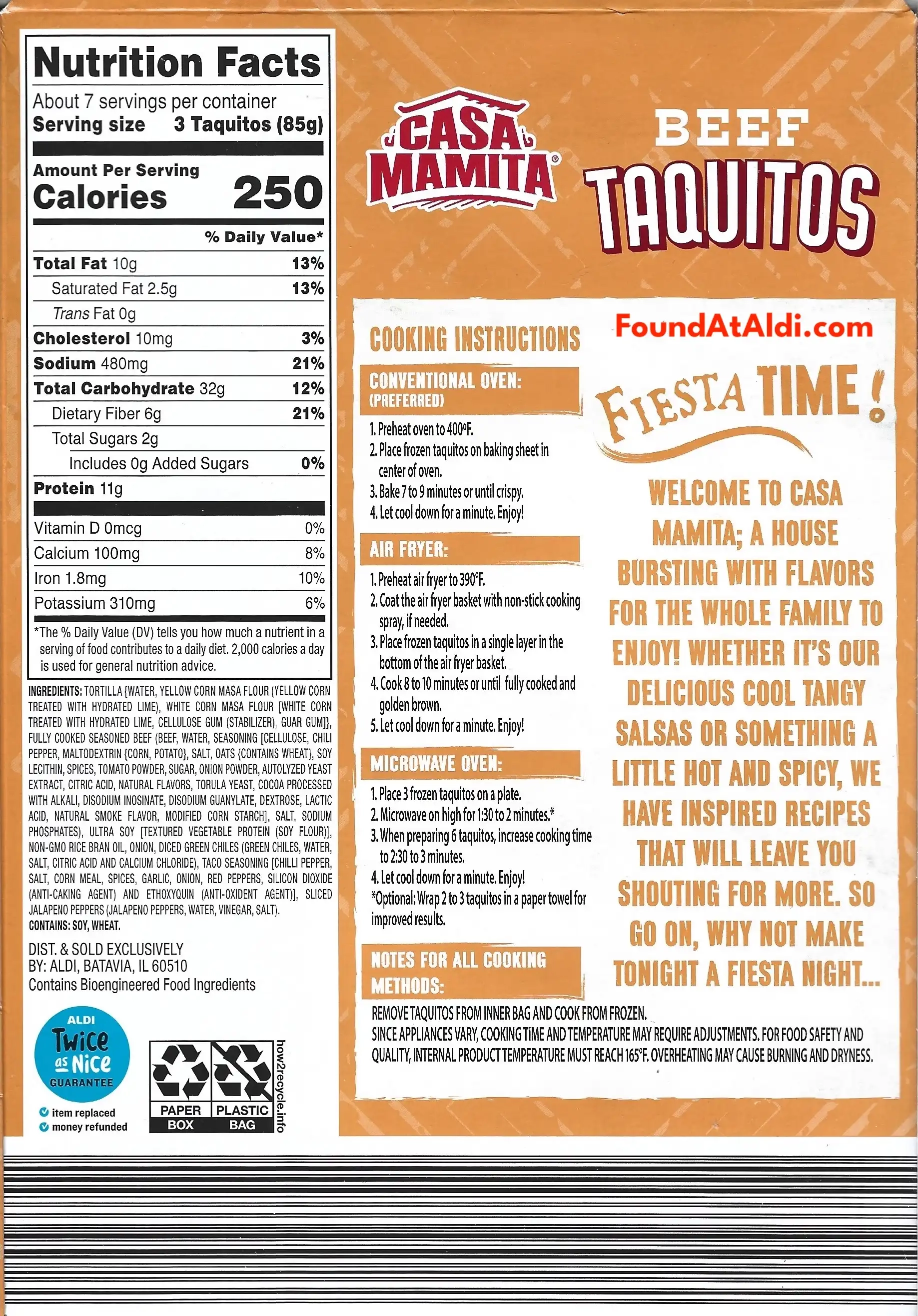 Casa Mamita Beef Taquitos Ingredients Nutrition Facts Cooking Directions