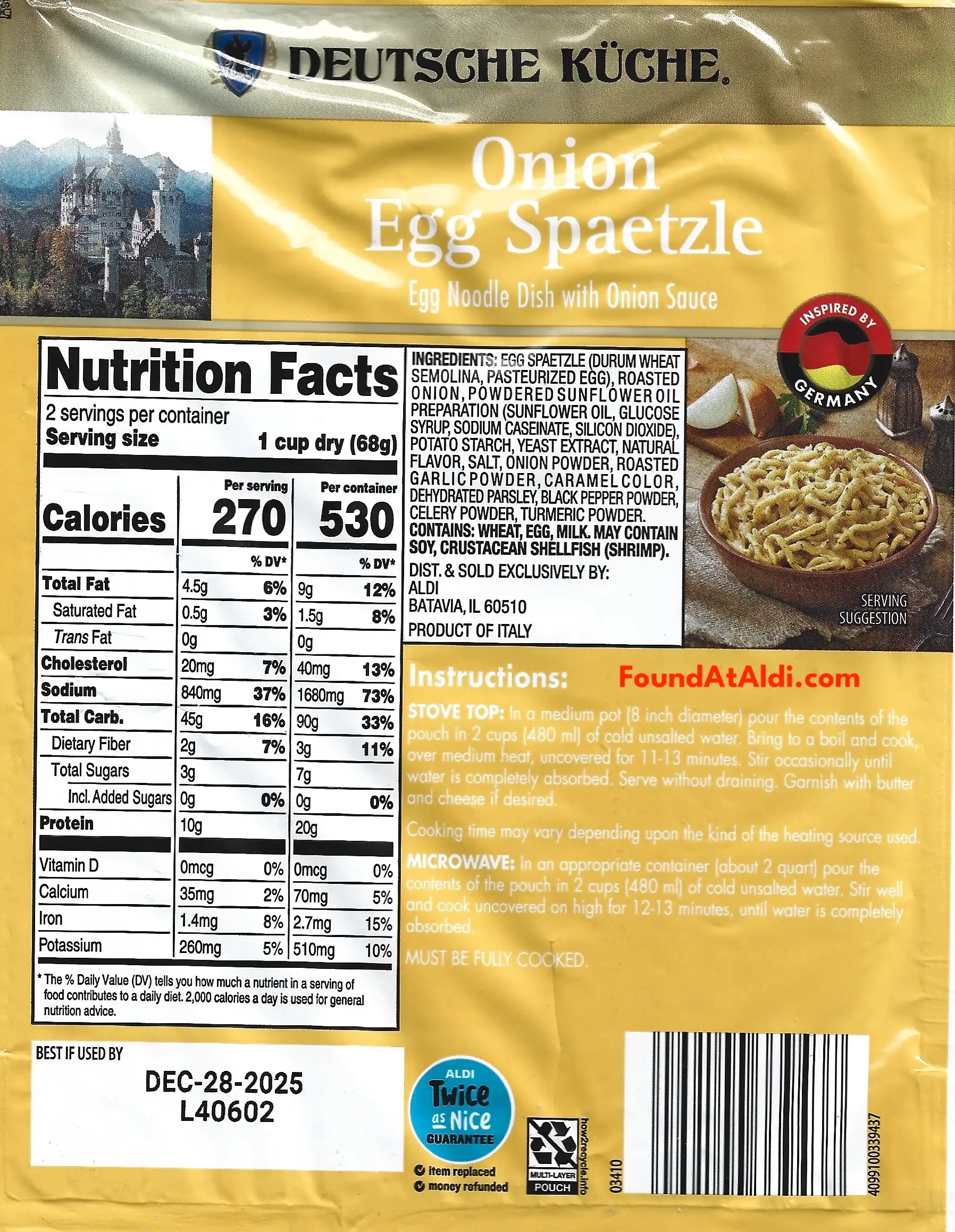 Deutsche Kuche Onion Egg Spaetzle Ingredients Nutrition Facts Cooking Directions