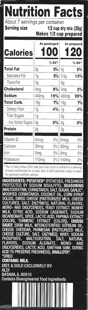 Specially Selected Creamy Swiss & Parmesan Deluxe Cheesy Potatoes Nutrition Facts