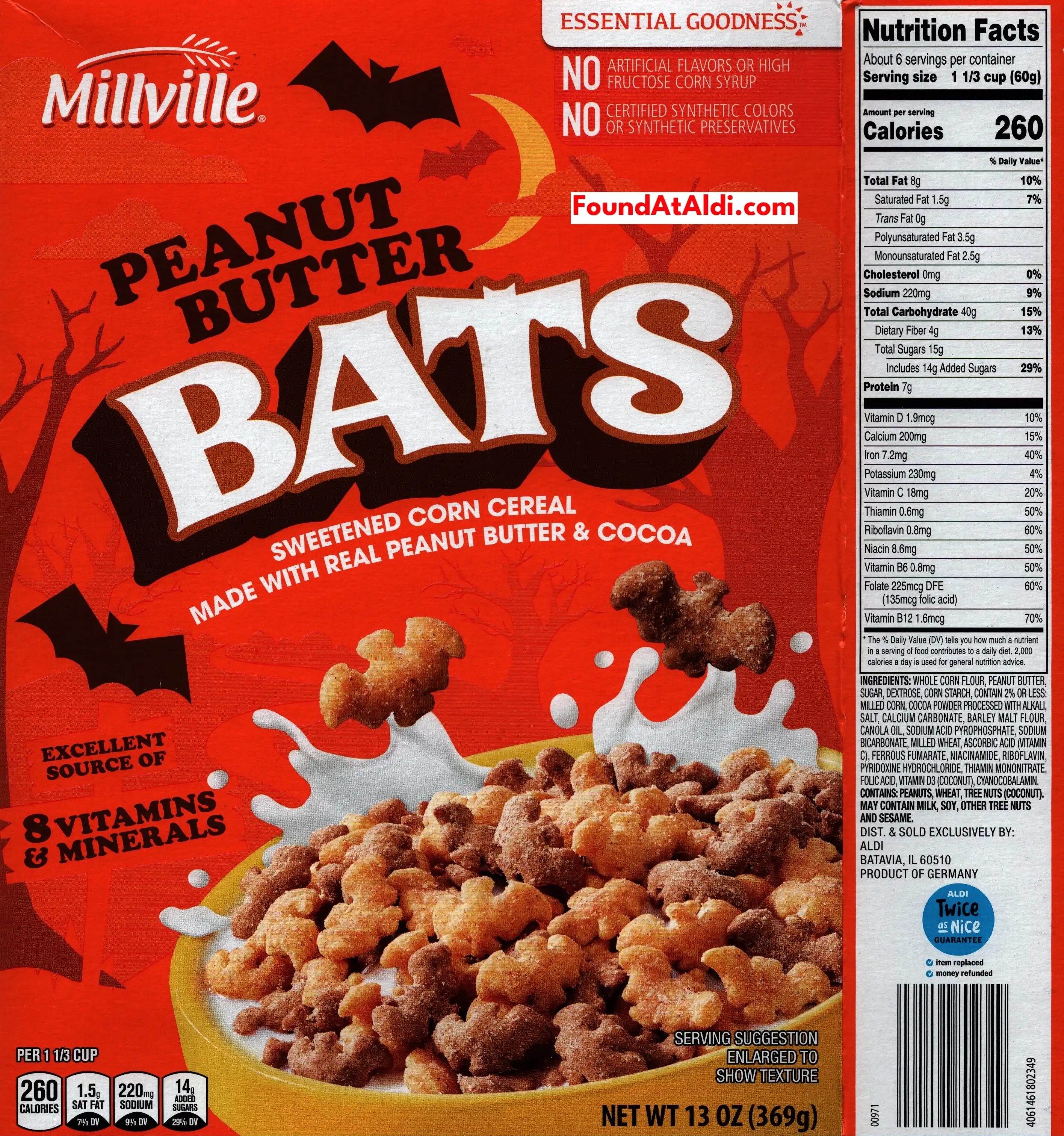 Millville Peanut Butter Bats Cereal Ingredients Nutrition Facts