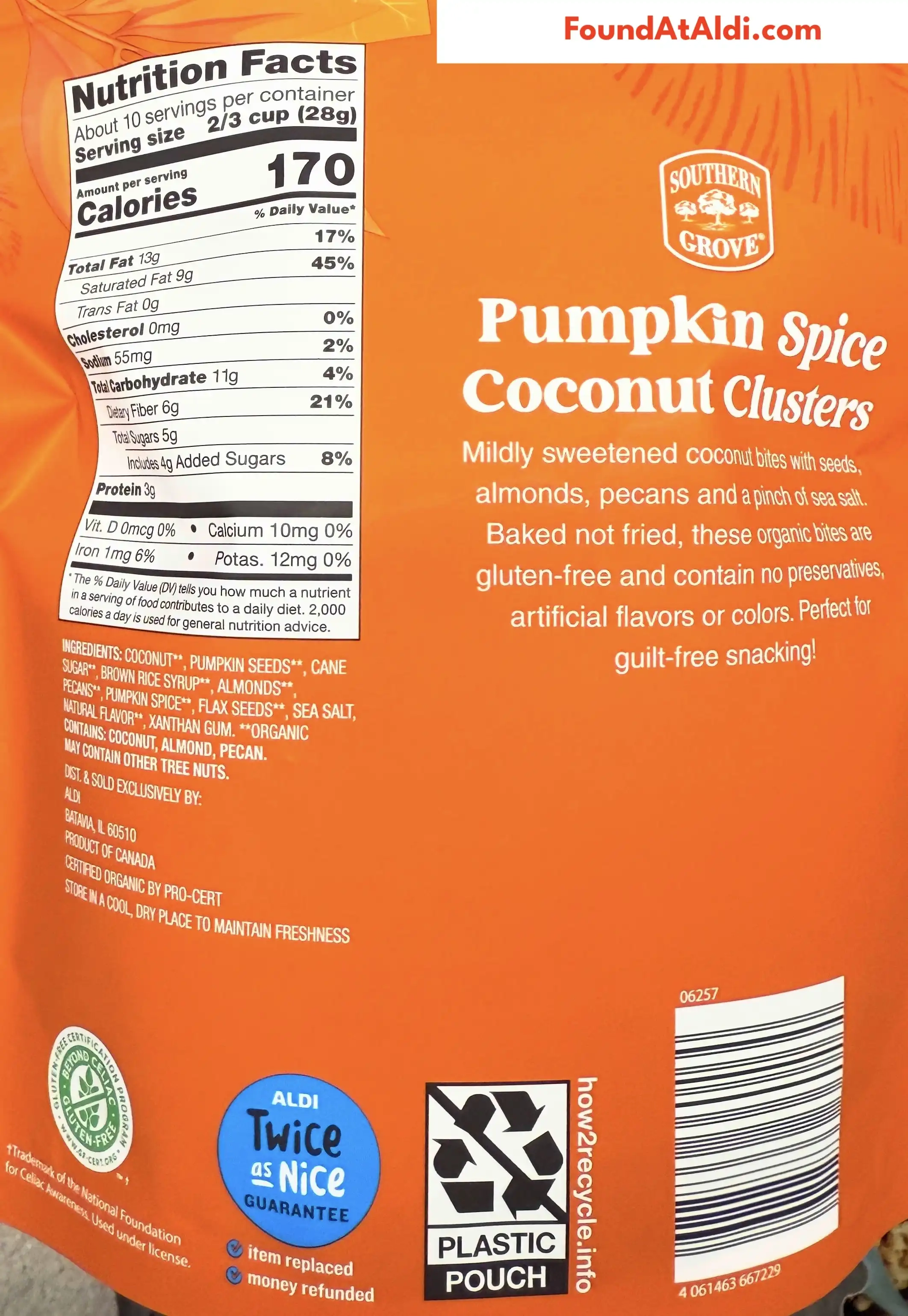 Southern Grove Pumpkin Spice Coconut Clusters Ingredients Nutrition Facts