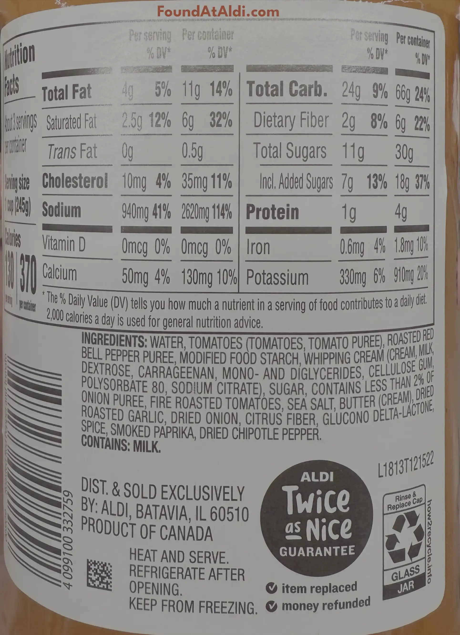 Specially Selected Roasted Red Pepper & Tomato Soup Ingredients Nutrition Facts