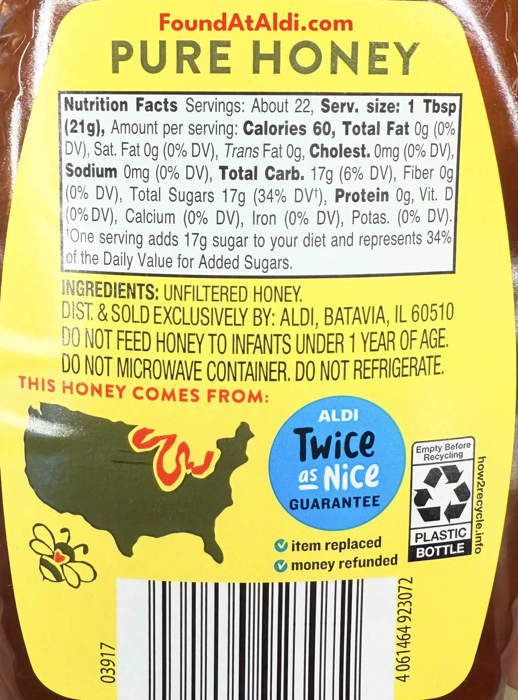 Berryhill Local Honey Great Lakes Ingredients Nutrition Facts