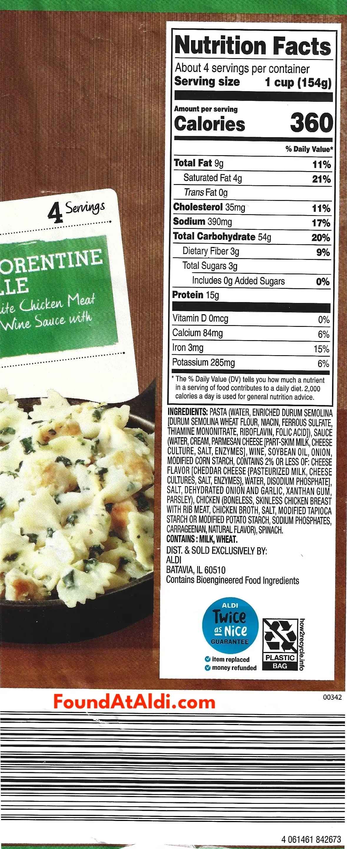 Bremer Chicken Florentine And Farfalle Ingredients Nutrition Facts