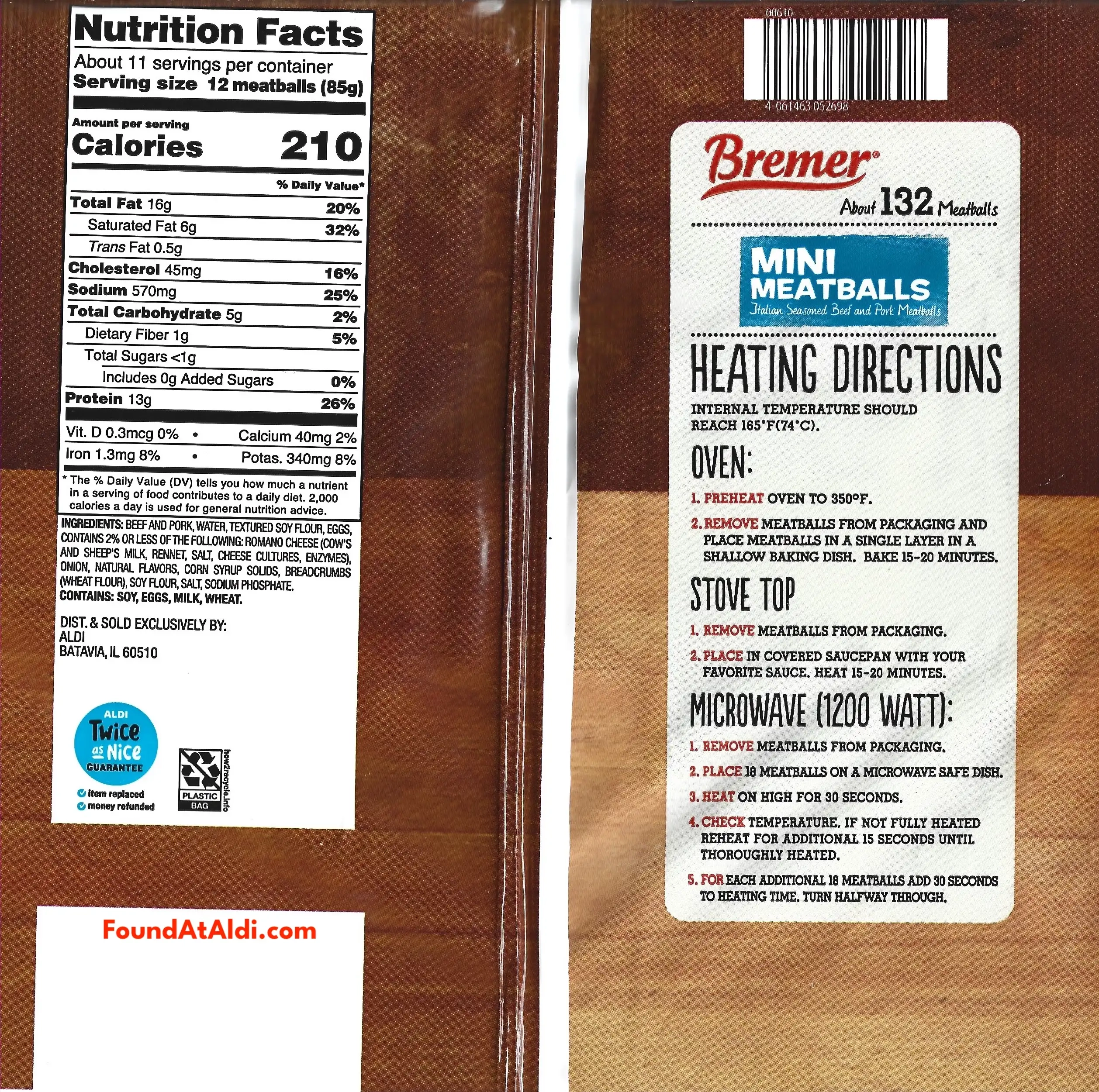 Bremer Mini Meatballs Ingredients Nutrition Facts Cooking Directions